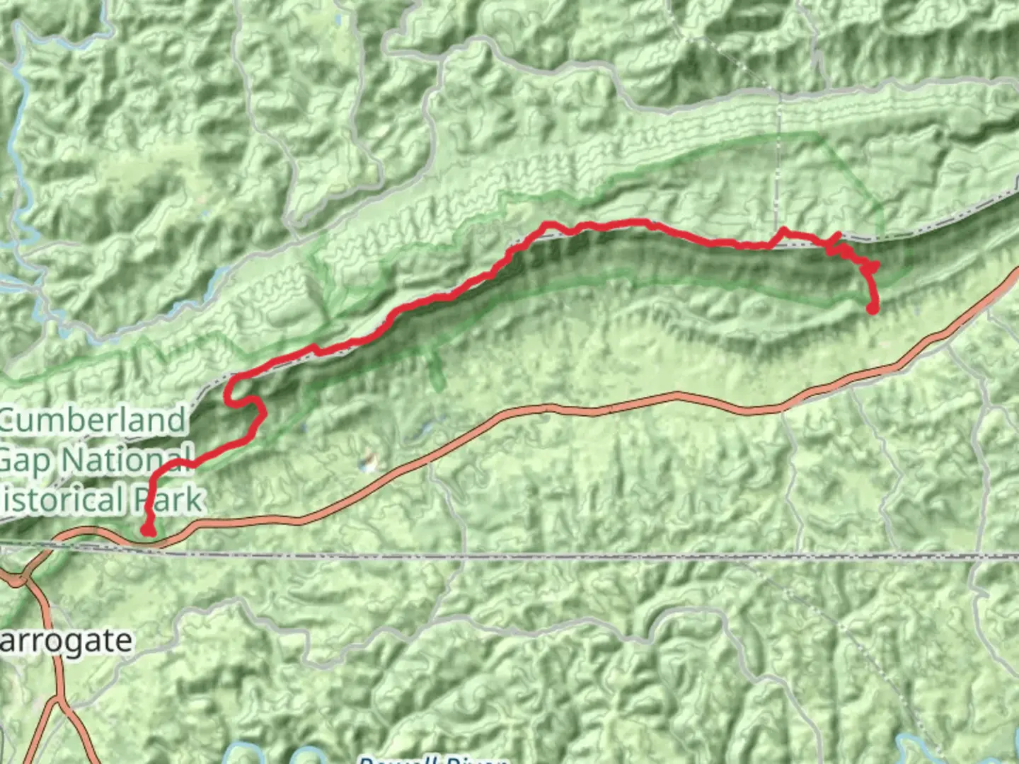 An image depicting the trail Great Eastern, Chadwell Gap, White Rock and Ewing Trail and its surrounding area.