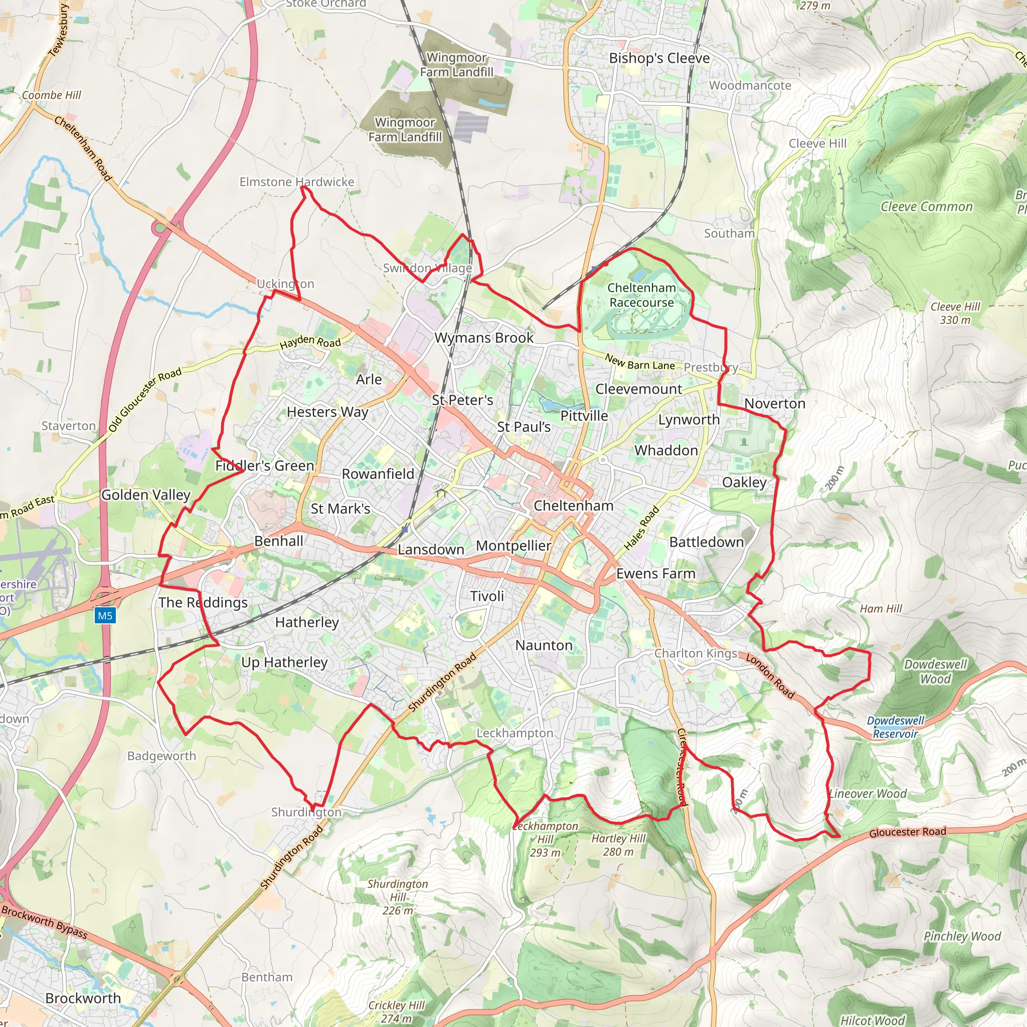 Cheltenham and Leckhampton CIrcular Walk mobile static map