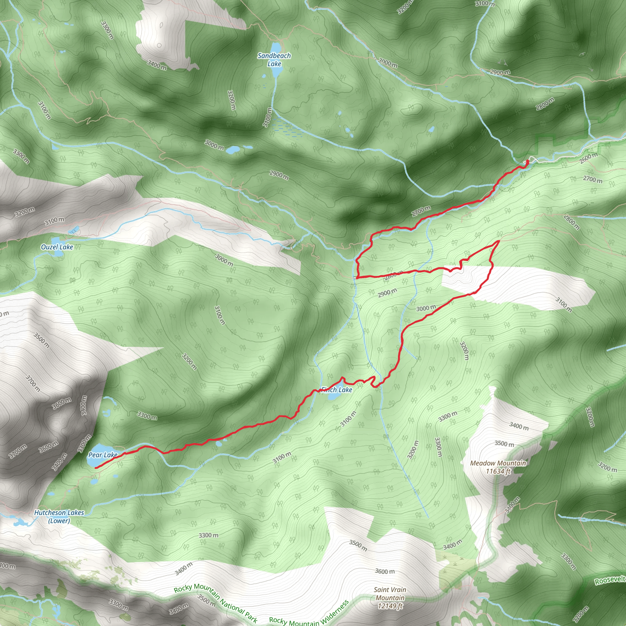 Finch Lake - Pear Lake via Wild Basin Trail mobile static map