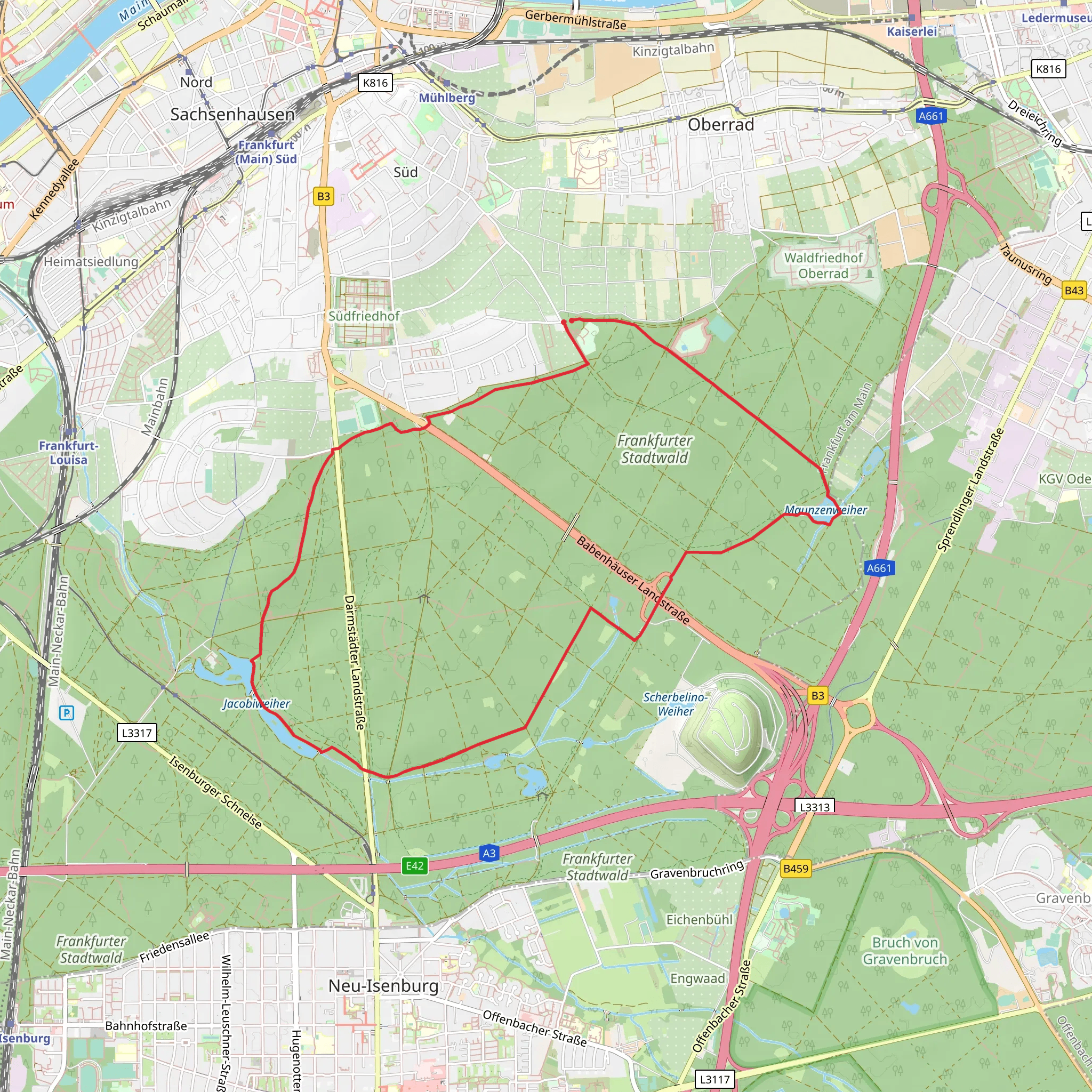 Luderbach and Maunzenweiher via Gruenguertelwanderweg mobile static map