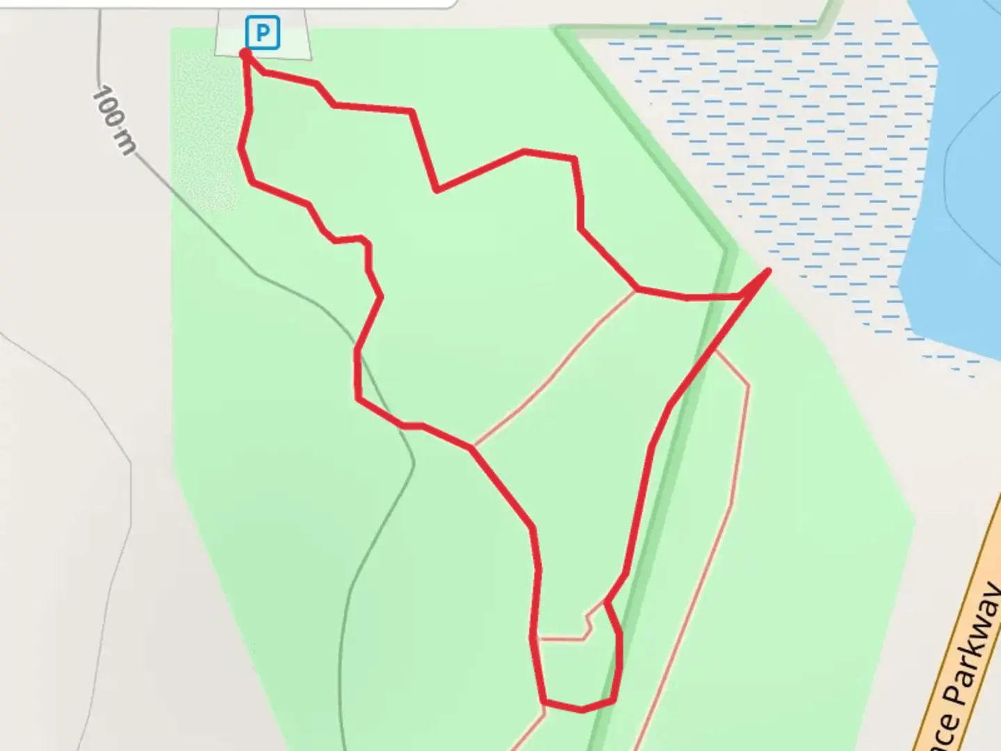 An image depicting the trail Simmons Arboretum Loop and its surrounding area.