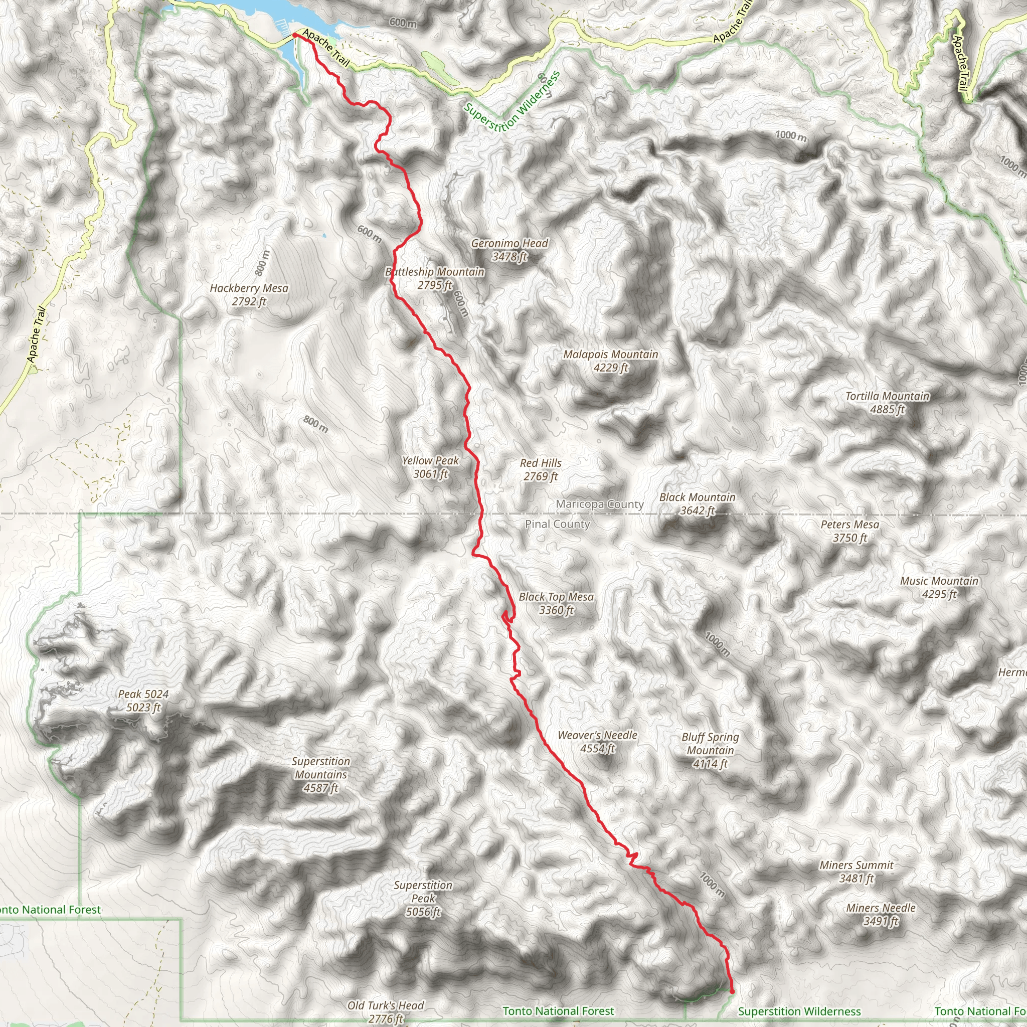 Boulder Trail and Boulder Canyon Trail mobile static map