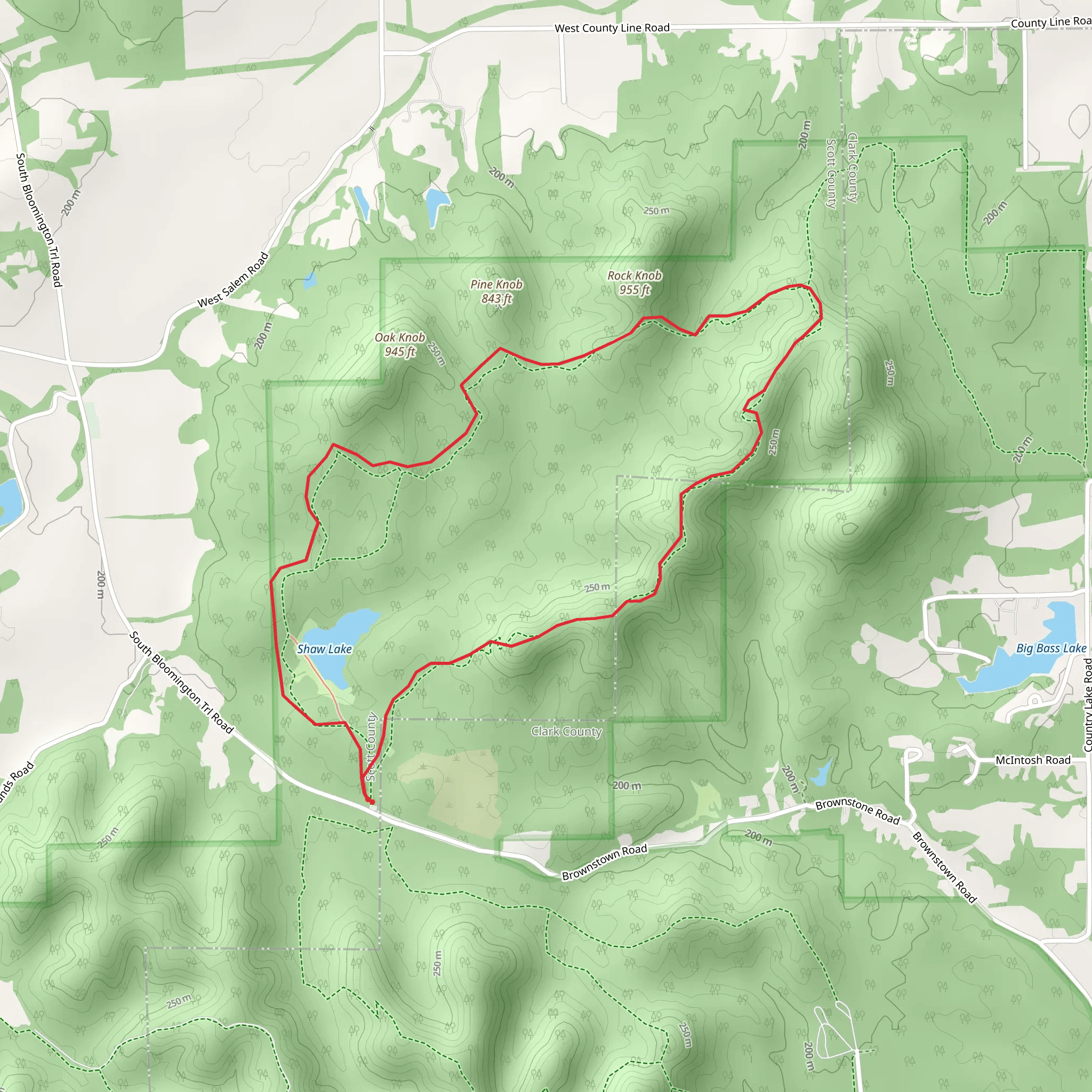 Oak, Pine and Rock Knob and Shaw Lake Loop mobile static map