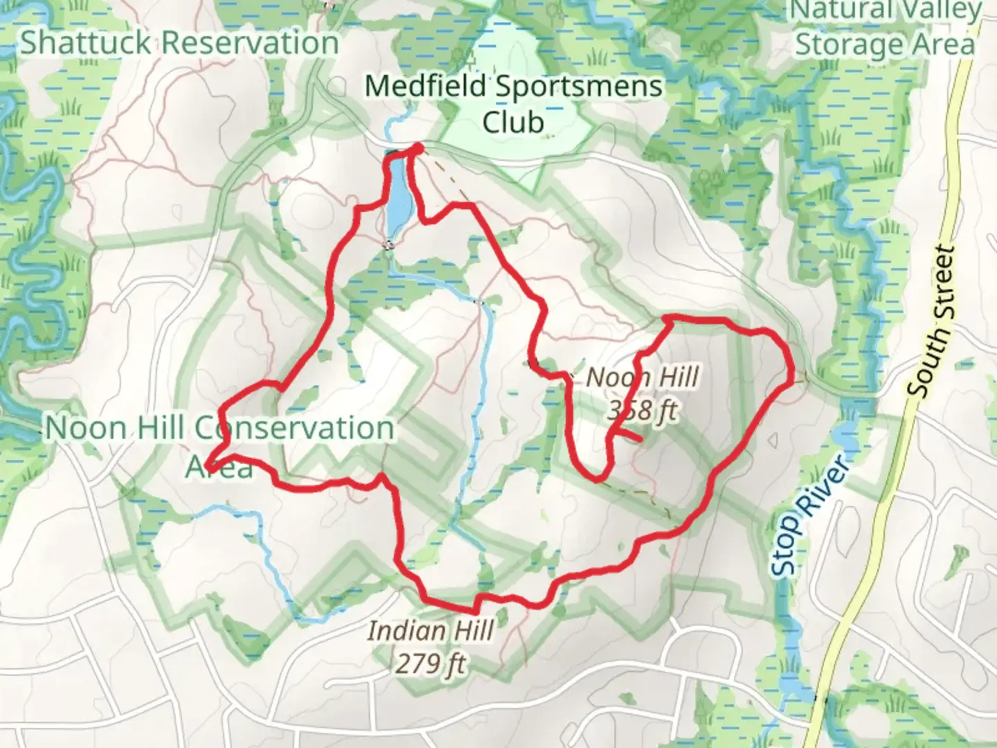 An image depicting the trail Hot Pond and Noon Hill Loop Trail and its surrounding area.