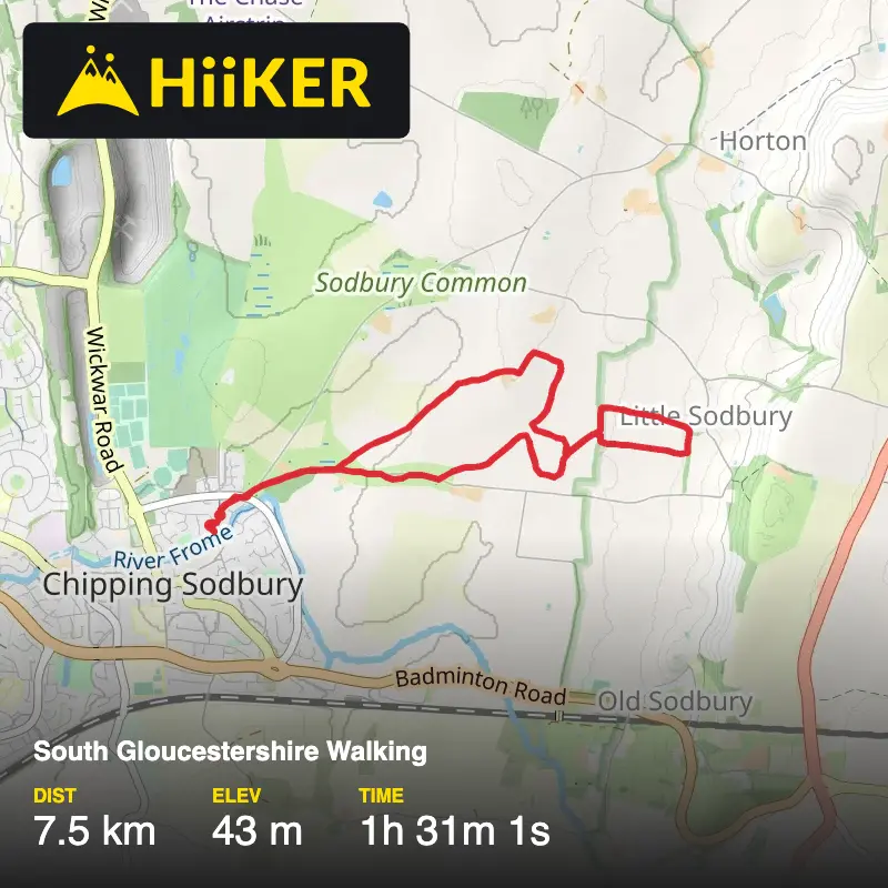 A map preview of the recording South Gloucestershire Walking.
