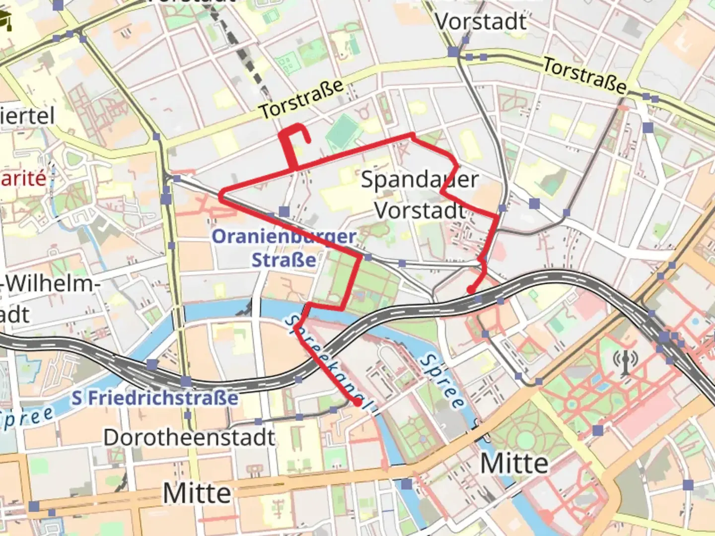An image depicting the trail Hackescher Markt to Magnus-Haus Walk and its surrounding area.