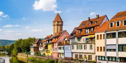 An image depicting the trail Jakobsweg Main-Taubertal and its surrounding area.