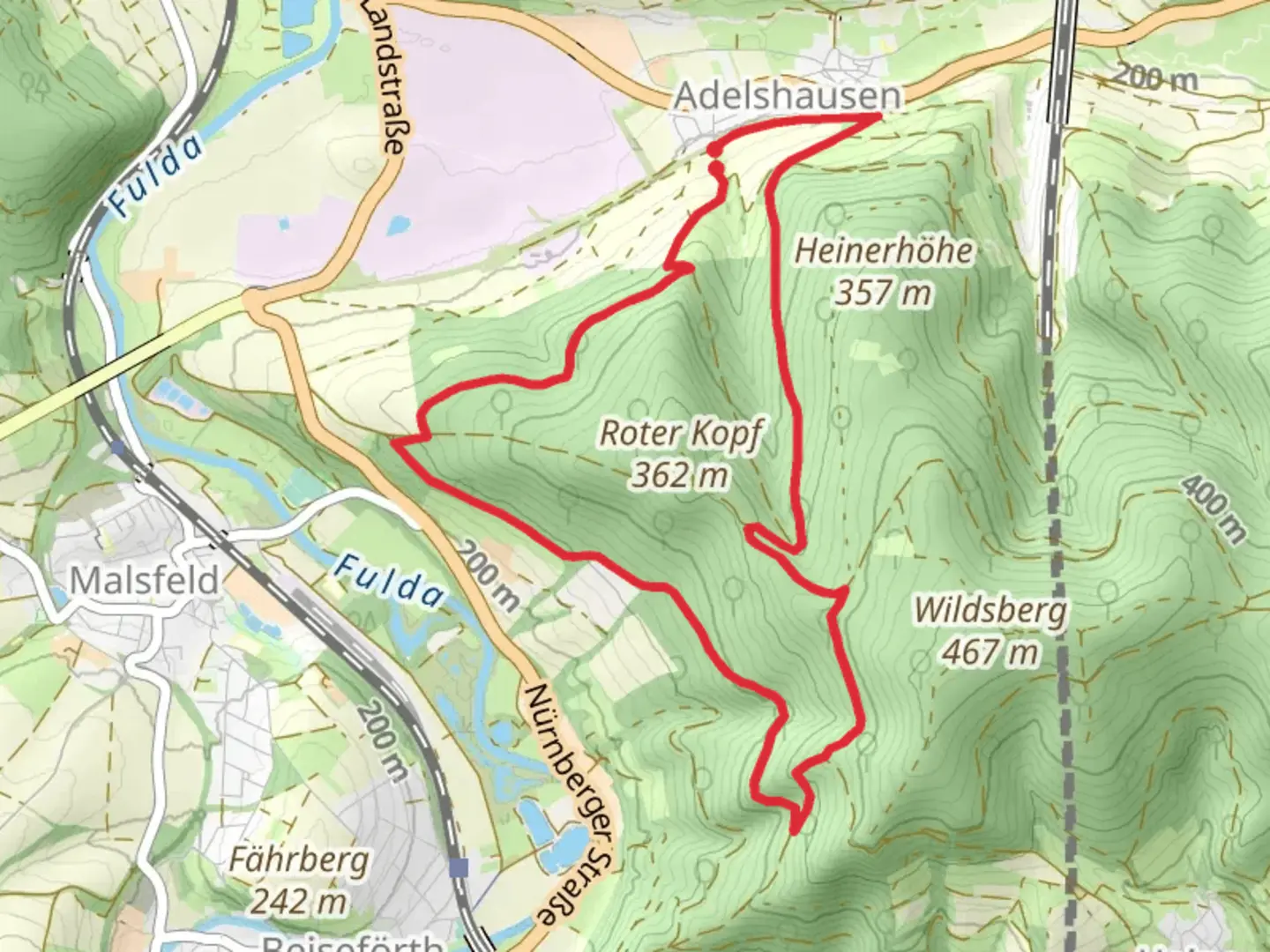 An image depicting the trail Adelshäuser Rundweg and Bartenwetzerpfad and its surrounding area.