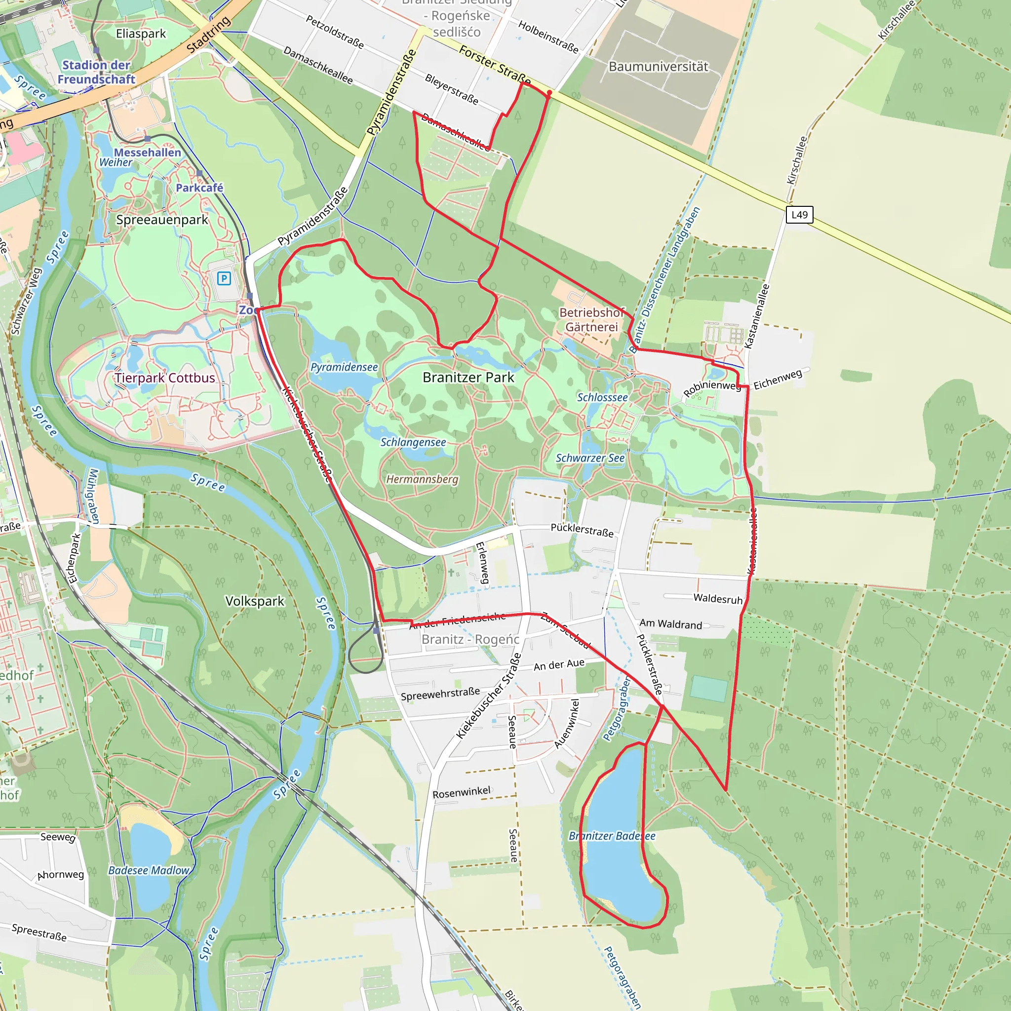 Branitzer Park and Branitzer Badesee Loop mobile static map