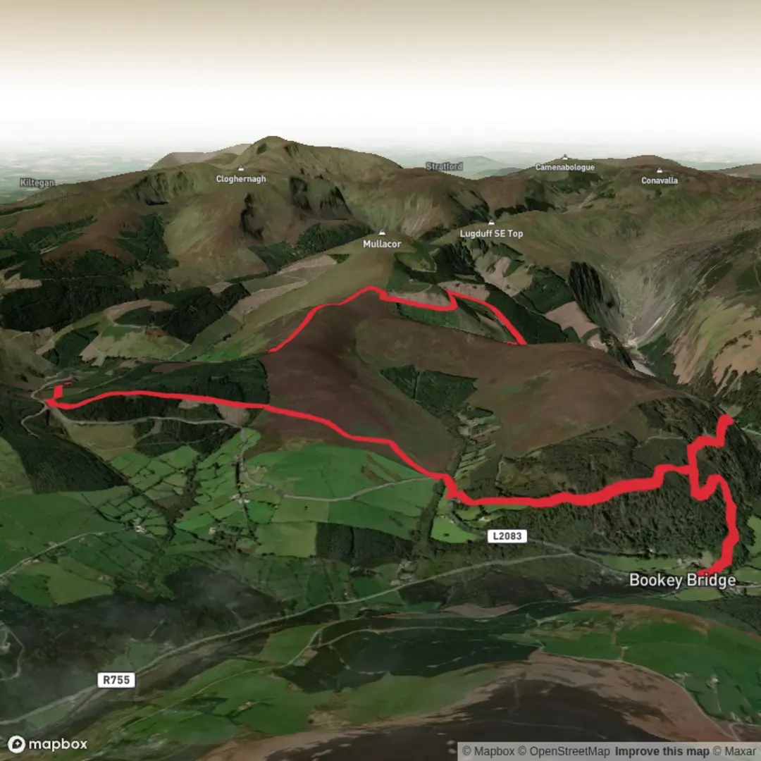 An image depicting the trail Cullentragh Mountain and Derrybawn Mountain Loop and its surrounding area.