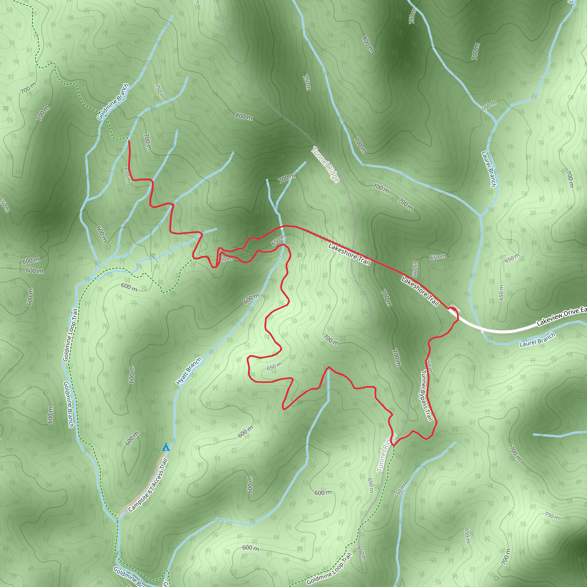Golden Brabch via Benton Mackaye Trail and Tunnel Bypass Trail mobile static map