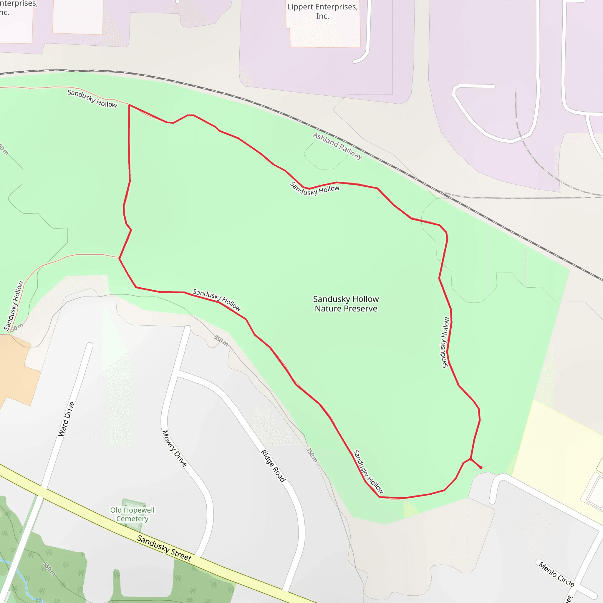 Sandusky Hollow Nature Preserve Loop via Sandusky Hollow mobile static map