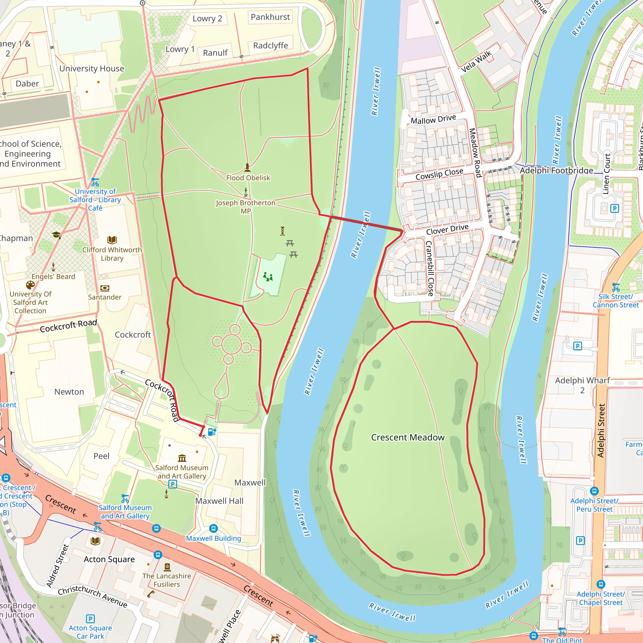 Peel Park and Crescent Meadow Loop mobile static map