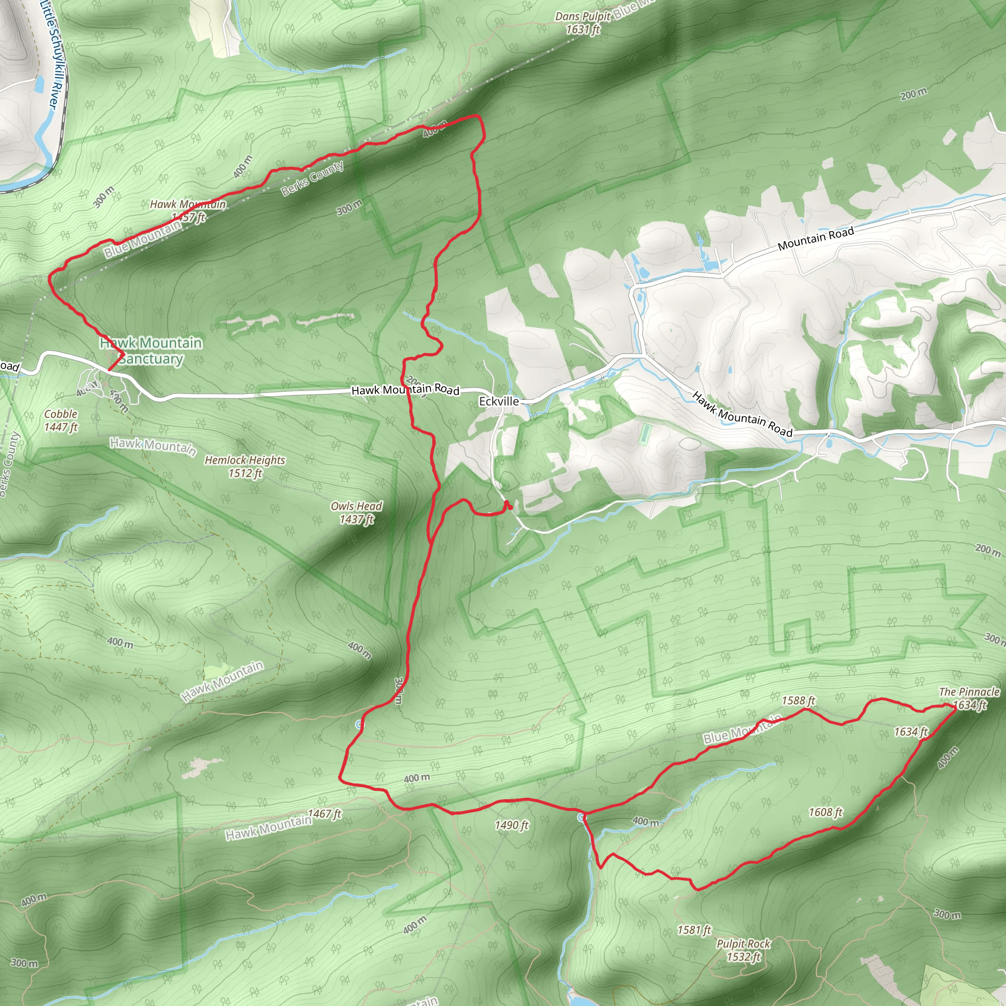 The Pinnacles and Hawk Mountain Loop mobile static map