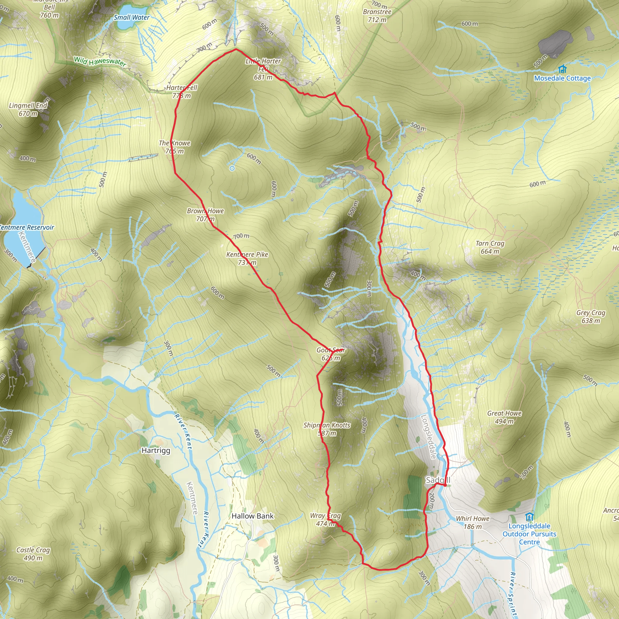 Kentmere Pinke and Harter Fell Loop from Sadgill mobile static map