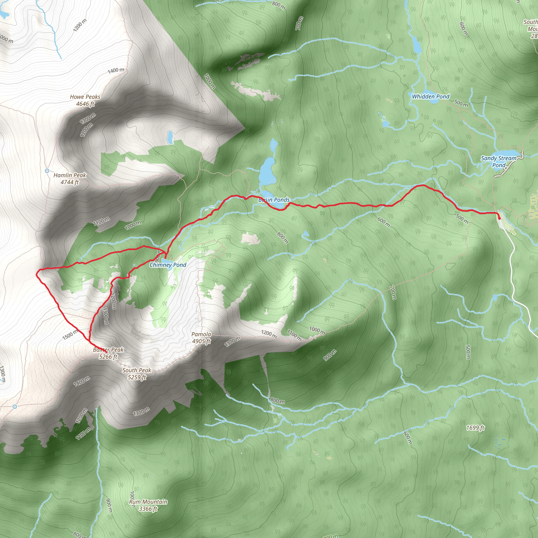 Mount Katahdin via Chimney Pond and Saddle Trail mobile static map