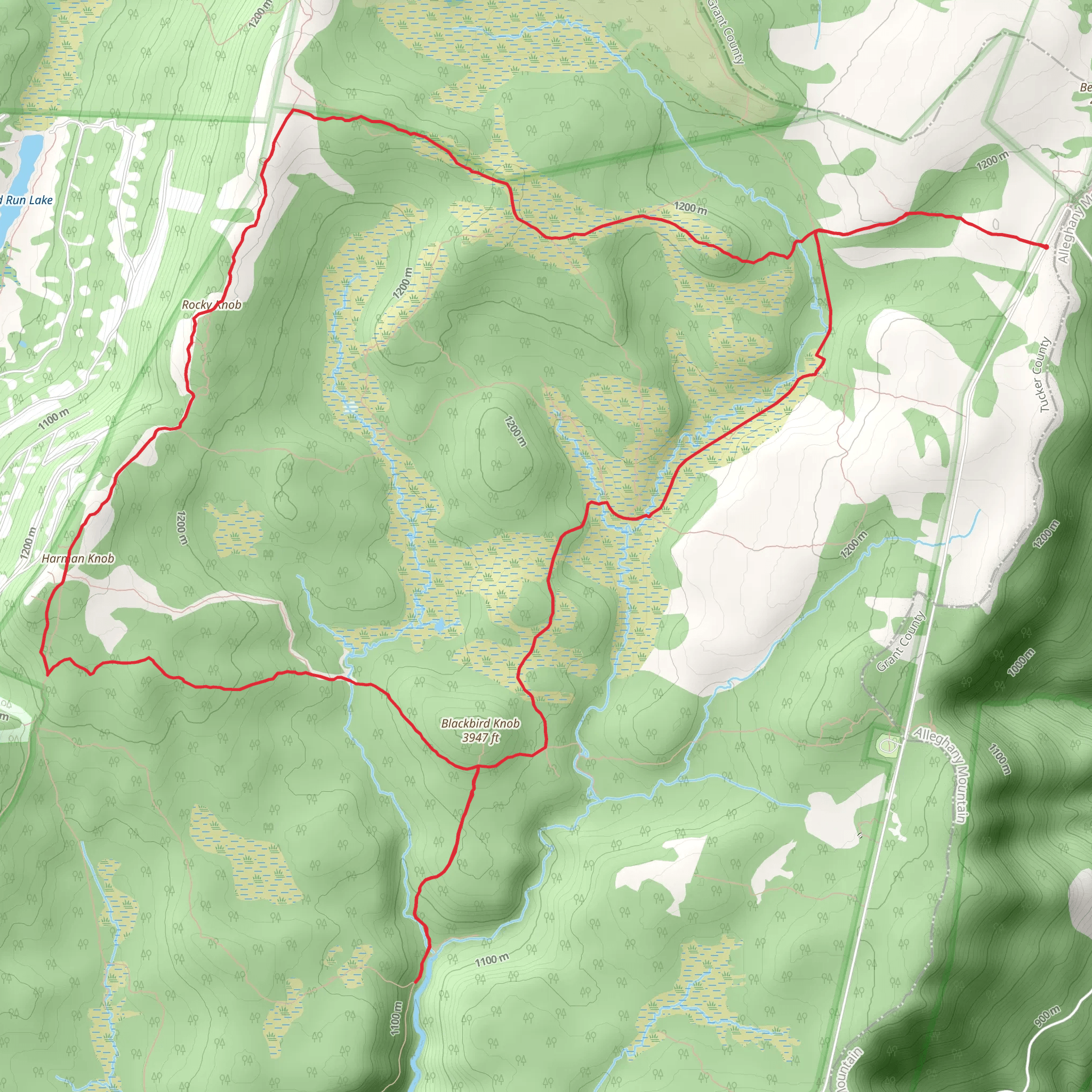 Rocky Knob - Harman Knob - Blackbird Knob Loop Trail mobile static map