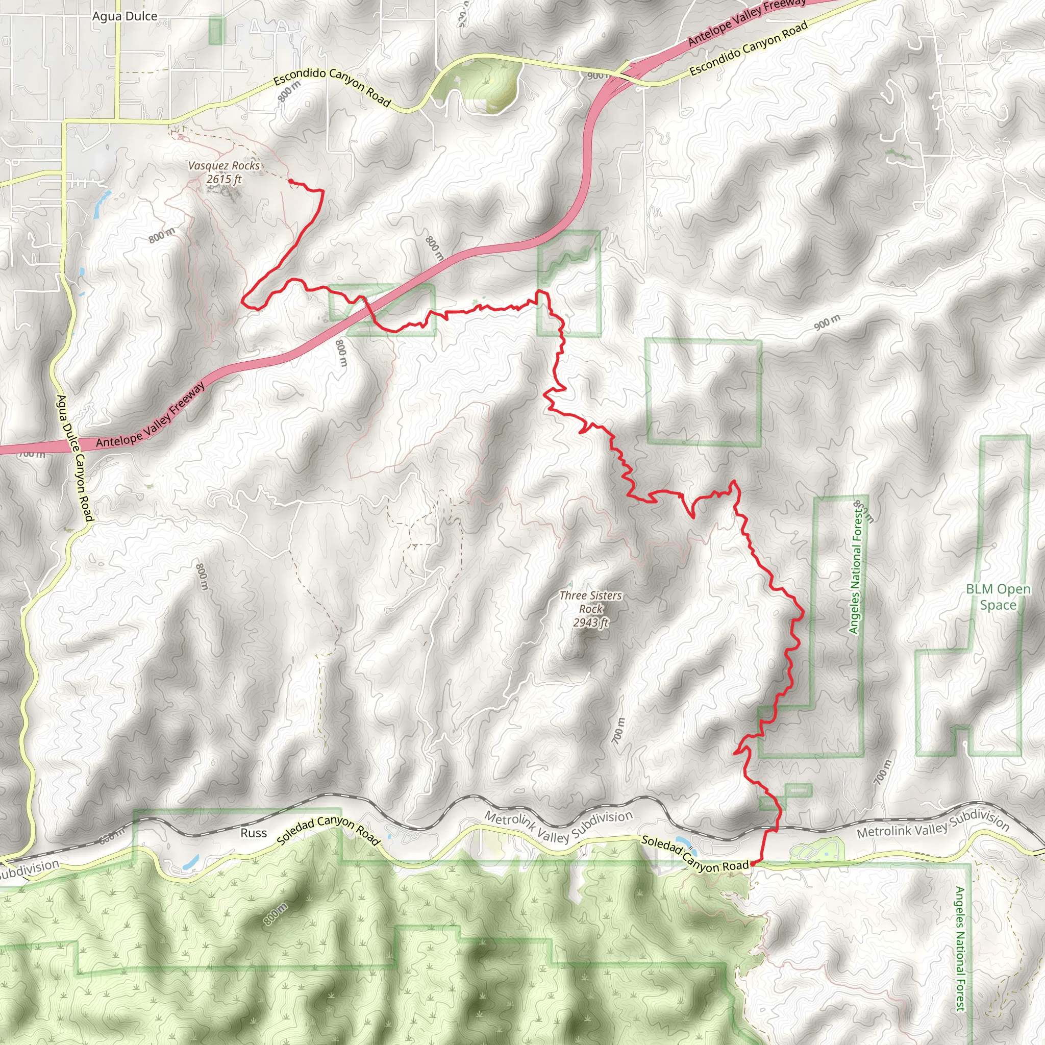 Pacific Crest Trail from Vasquez Rocks mobile static map