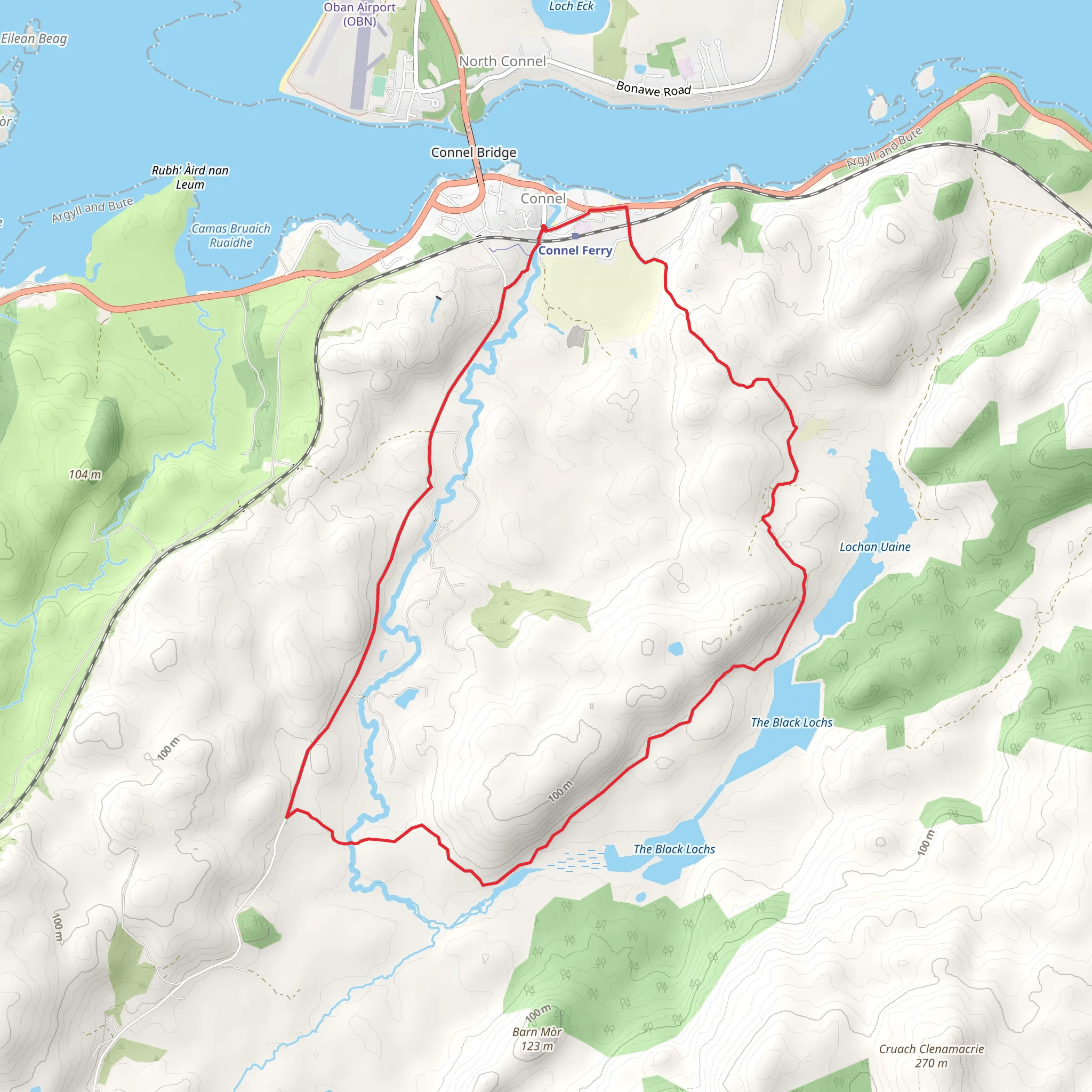 The Black Lochs from Connel mobile static map