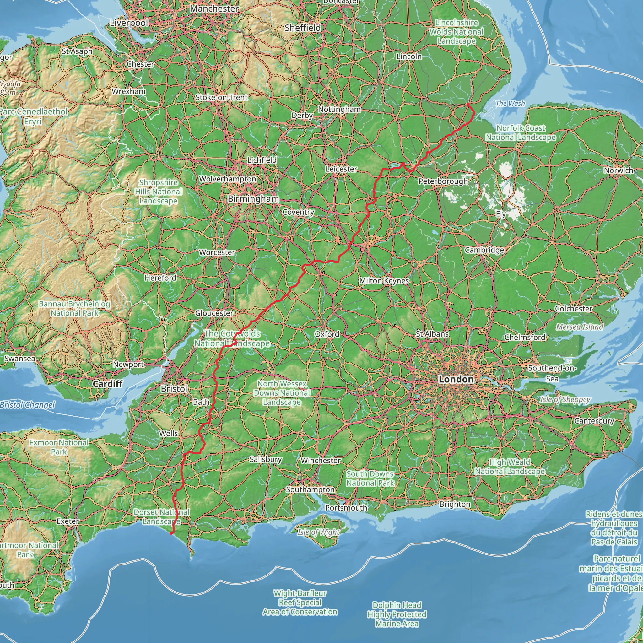 Boston to Abbotsbury via Macmillan Way mobile static map