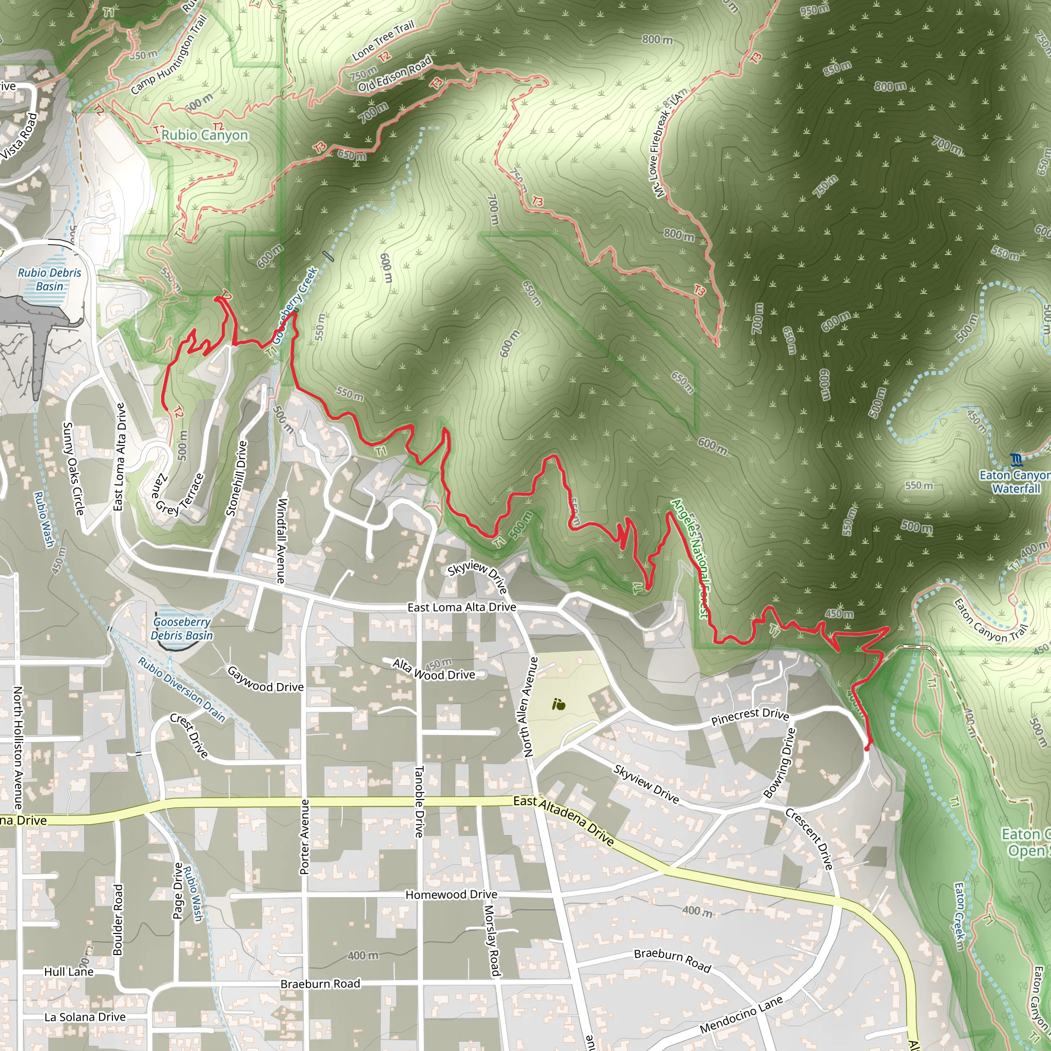 Altadena Crest Trail mobile static map