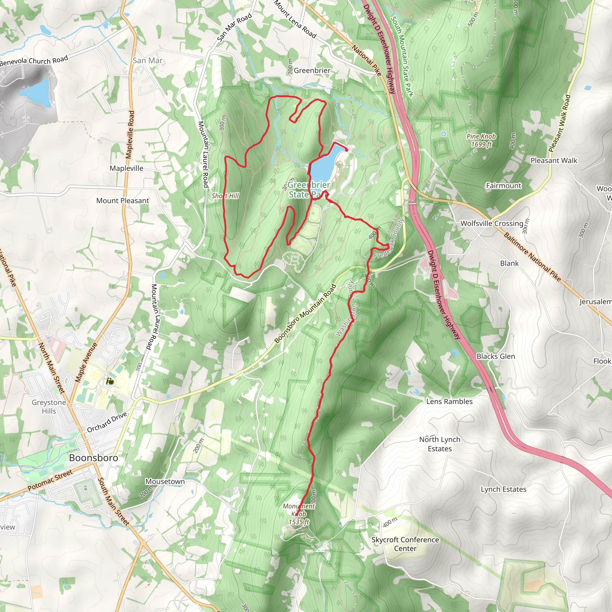 Greenbrier Lake to Monument Knob mobile static map