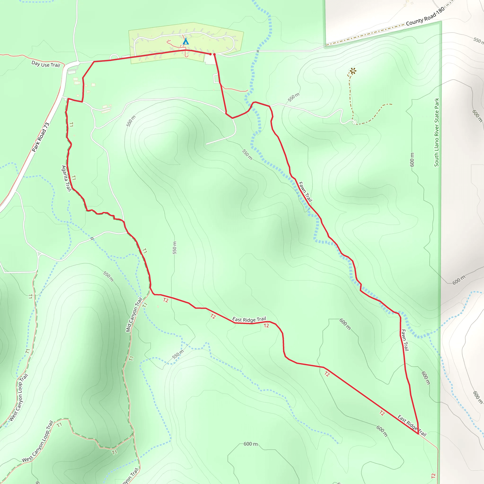 Agarita, East Ridge and Fawn Loop Trail mobile static map