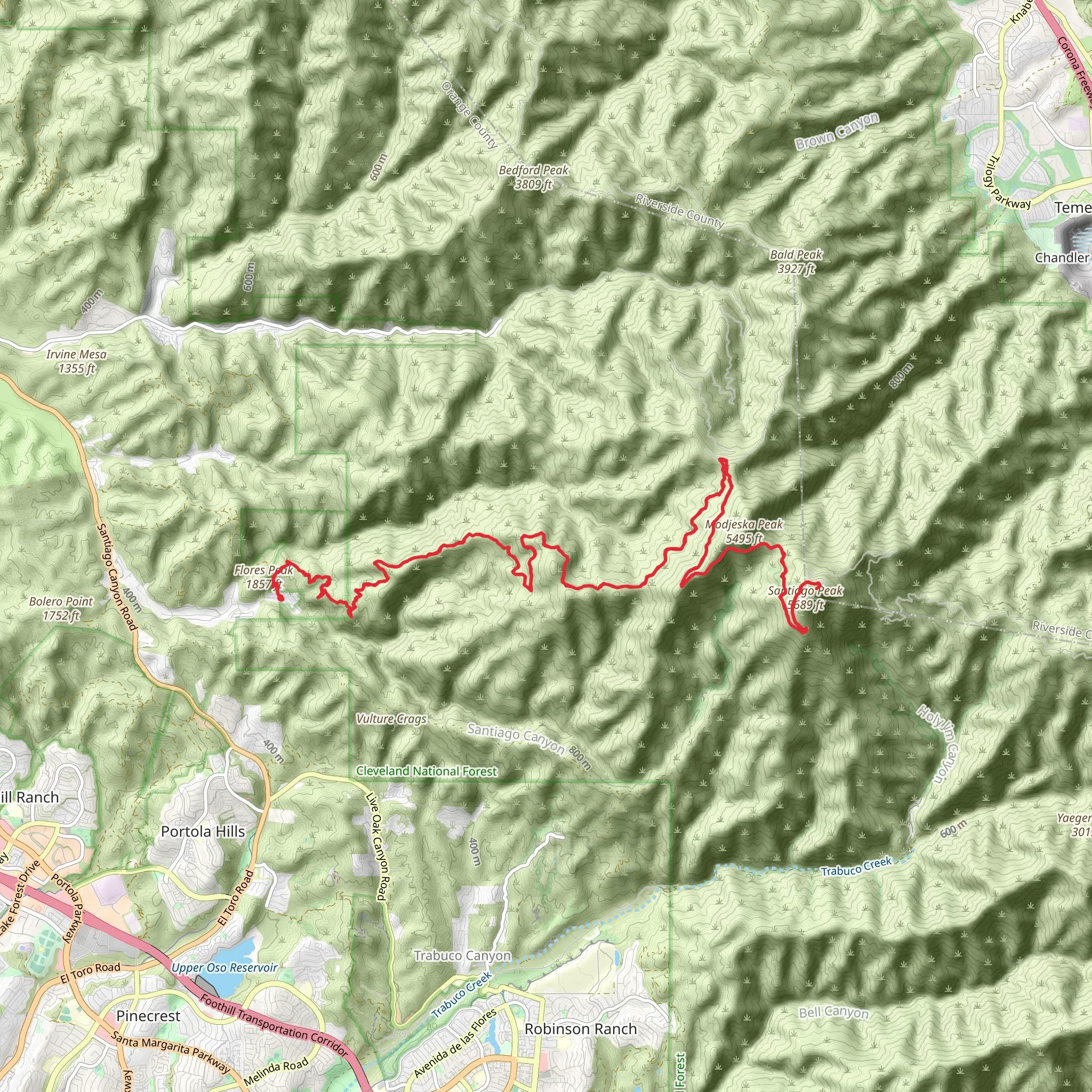Flores Peak - Modjeska Peak - Santiago Peak mobile static map