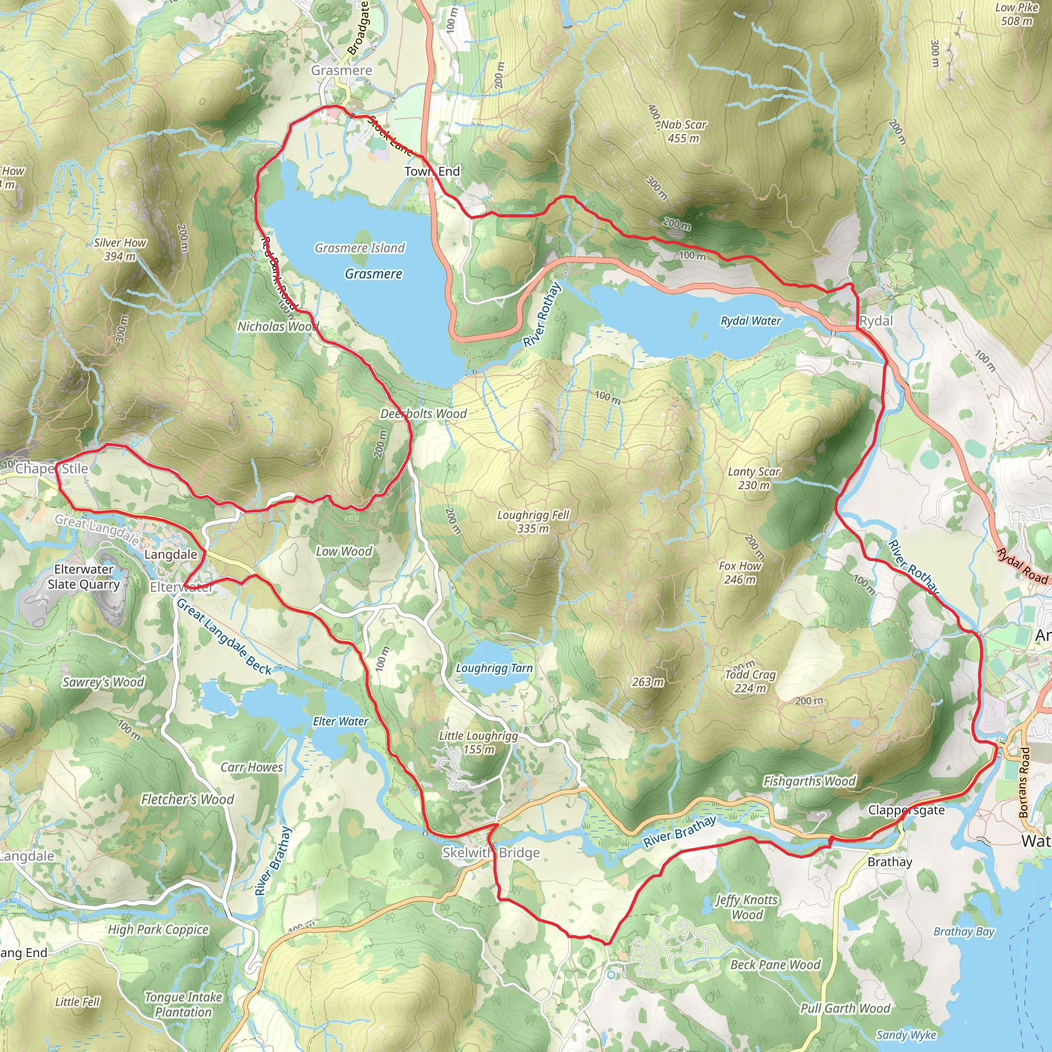 Dockey Tarn, Grasmere and Skelwith Bridge Loop mobile static map