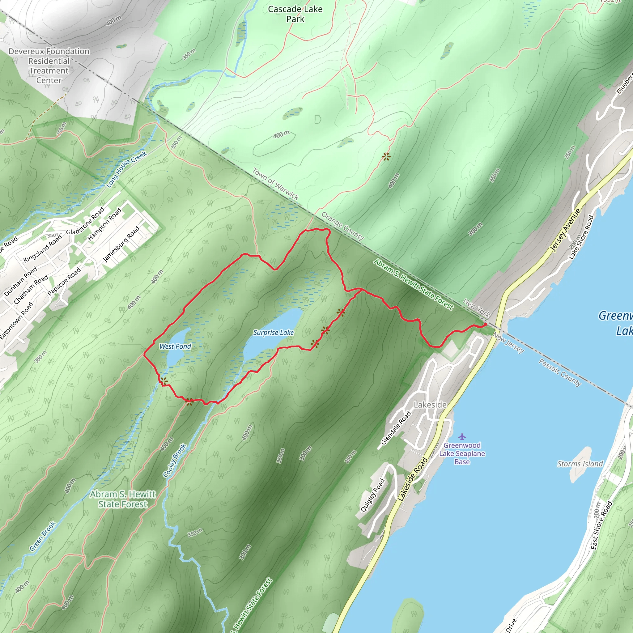 Surprise Lake and West Pond Loop via State LIne Trail mobile static map