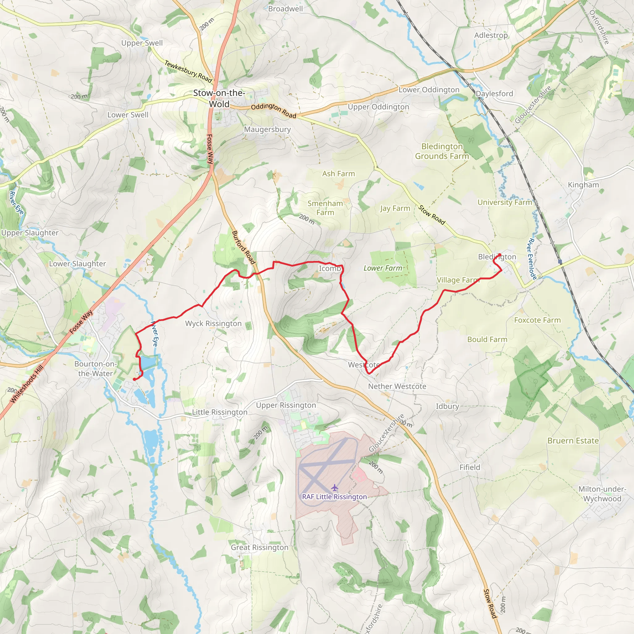 Bourton-on-the-Water to Bledington via Greystones Nature Reserve mobile static map