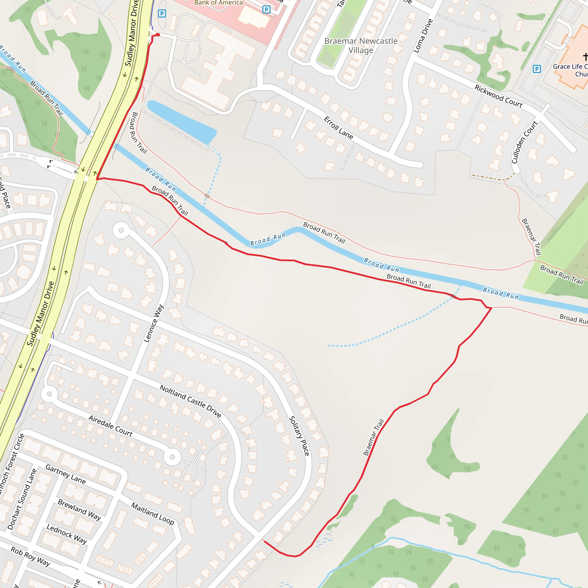 Board Run and Braemar Trail mobile static map