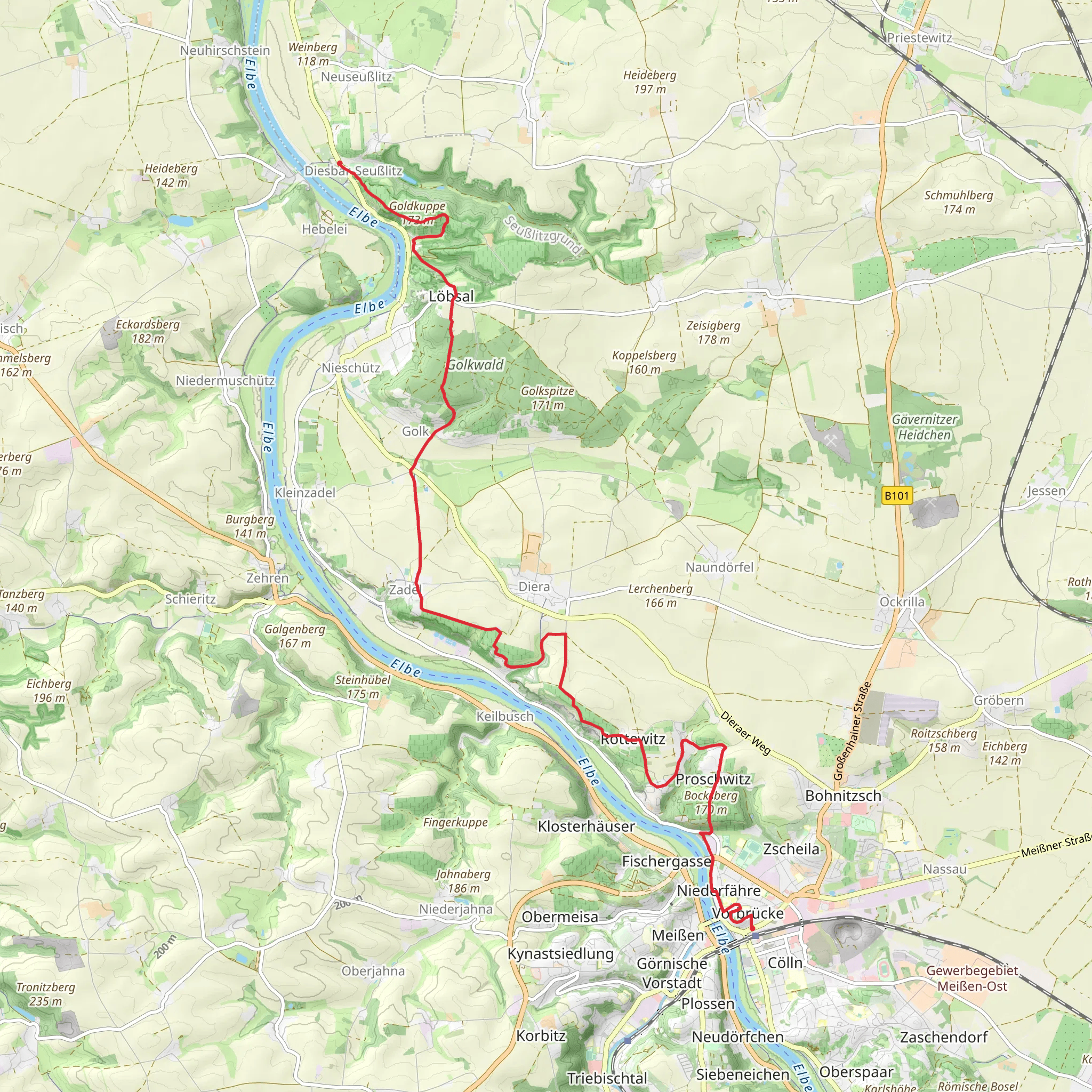 Meissen to Diesbar Seublitz Walk mobile static map