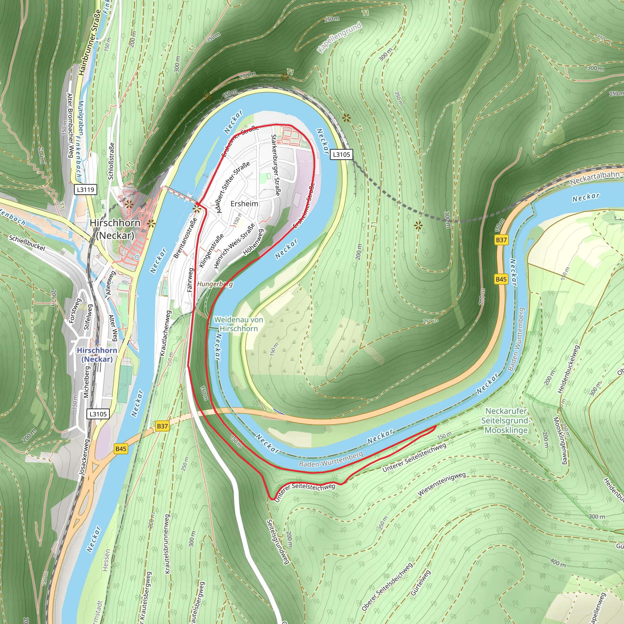 Neckar via Ersheimer Strasse and Linker Neckarrandweg mobile static map