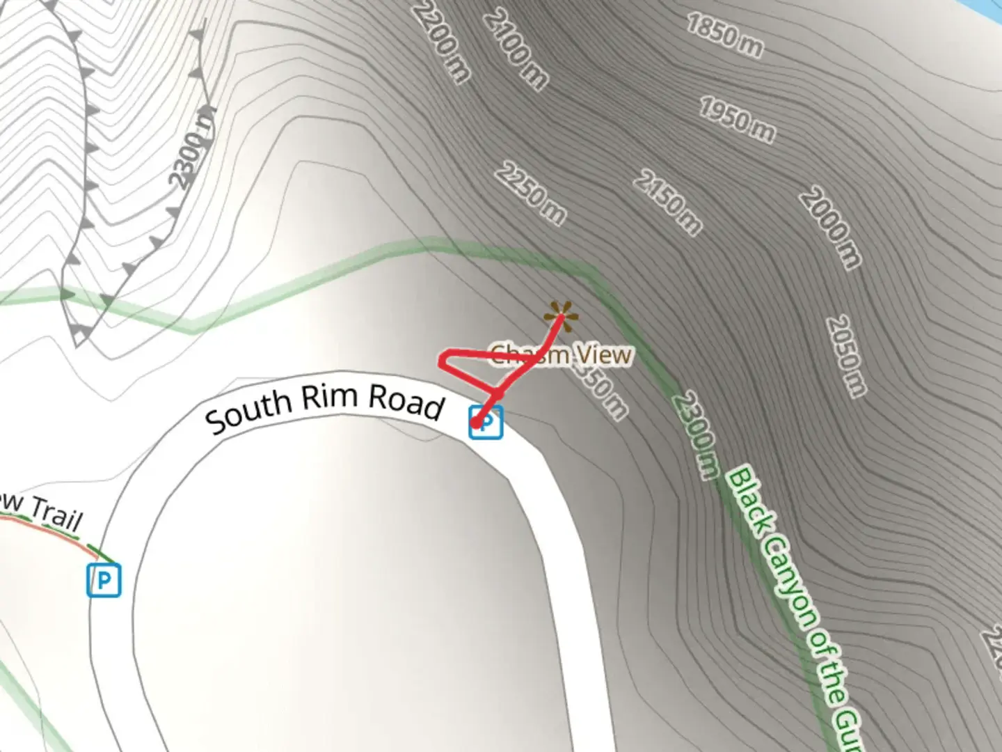 An image depicting the trail South Rim Road Circle and its surrounding area.
