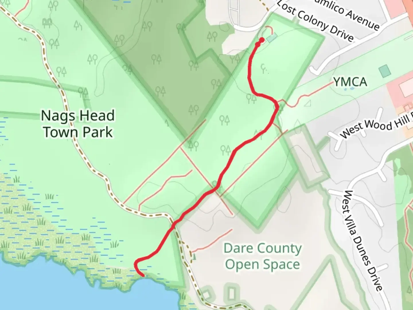 An image depicting the trail Nags Head Town Trail - Yellow and its surrounding area.