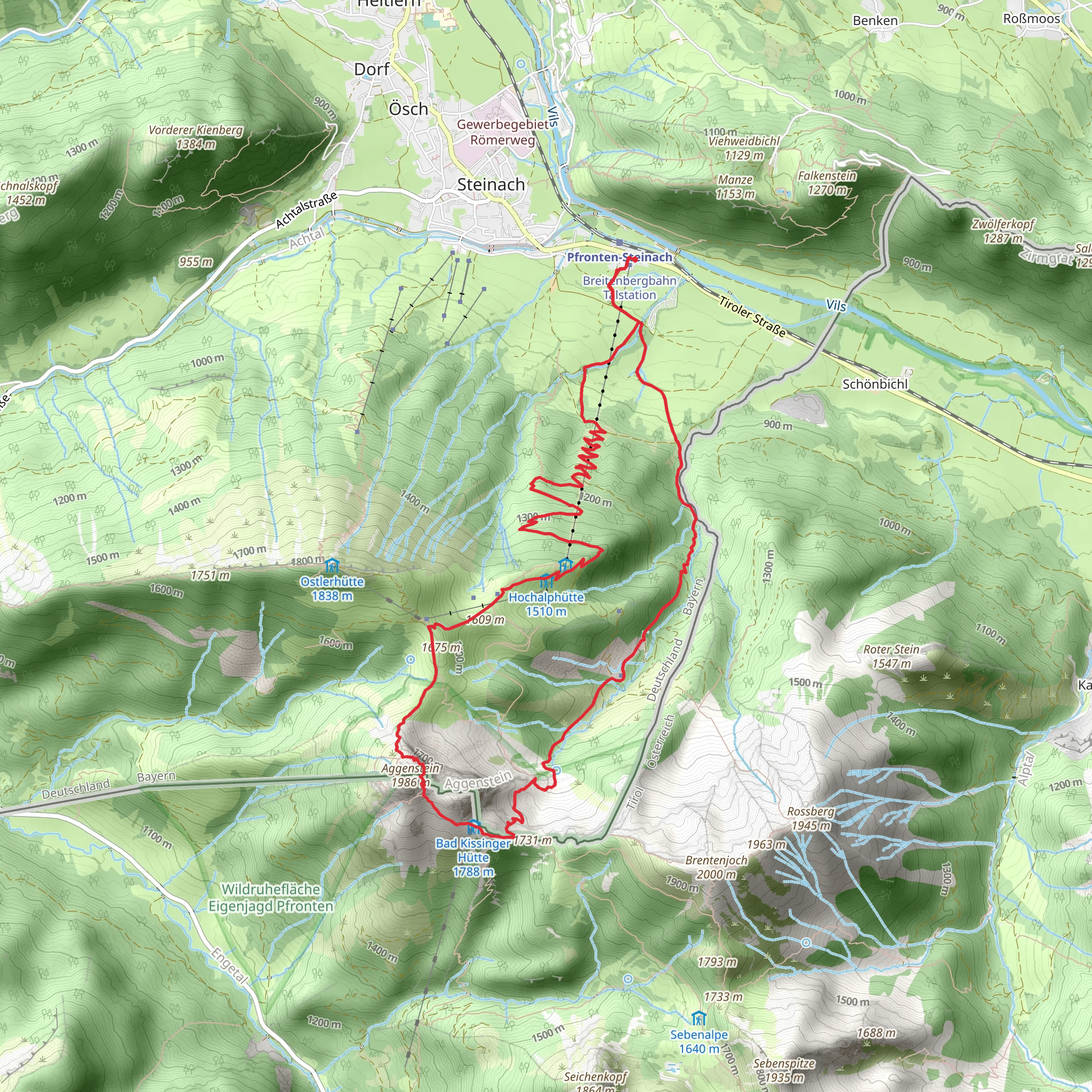 Sattel-Böser Tritt and Aggenstein Loop from Pfronten-Steinach mobile static map