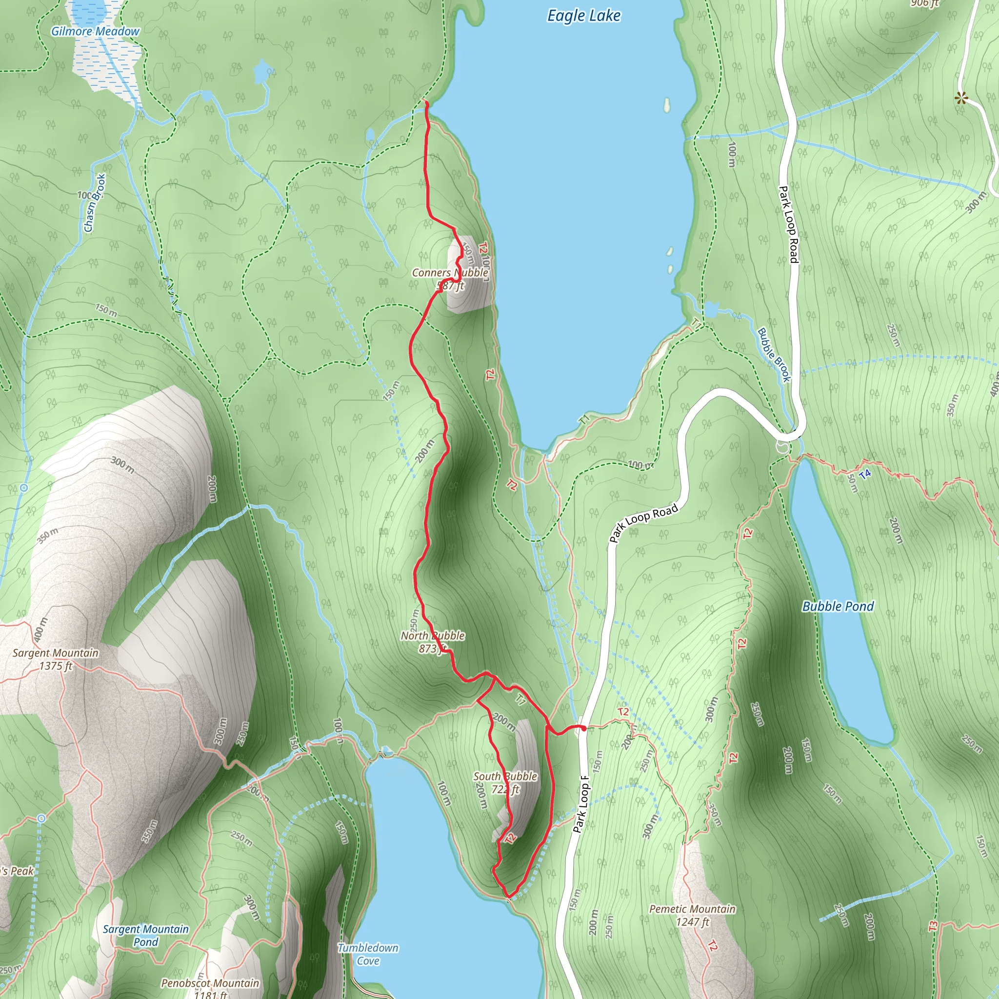 Connors Nubble Trail via North Bubble and South Bubble Loop mobile static map