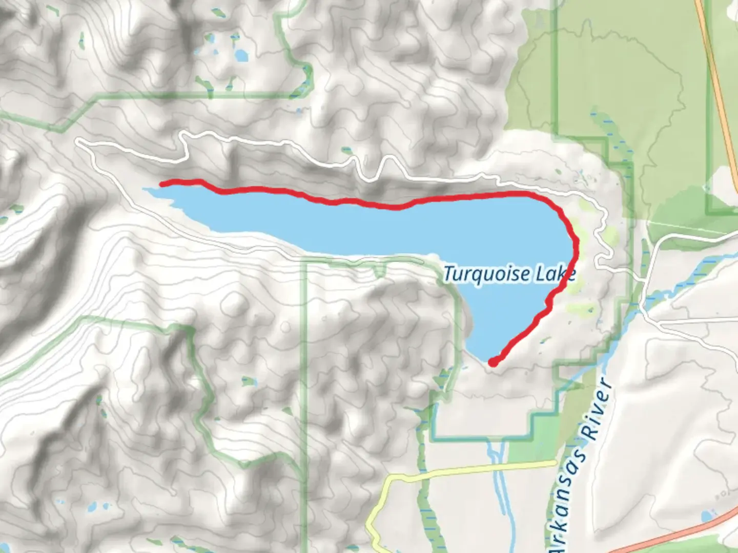 An image depicting the trail Turquoise Lake via ADT and its surrounding area.