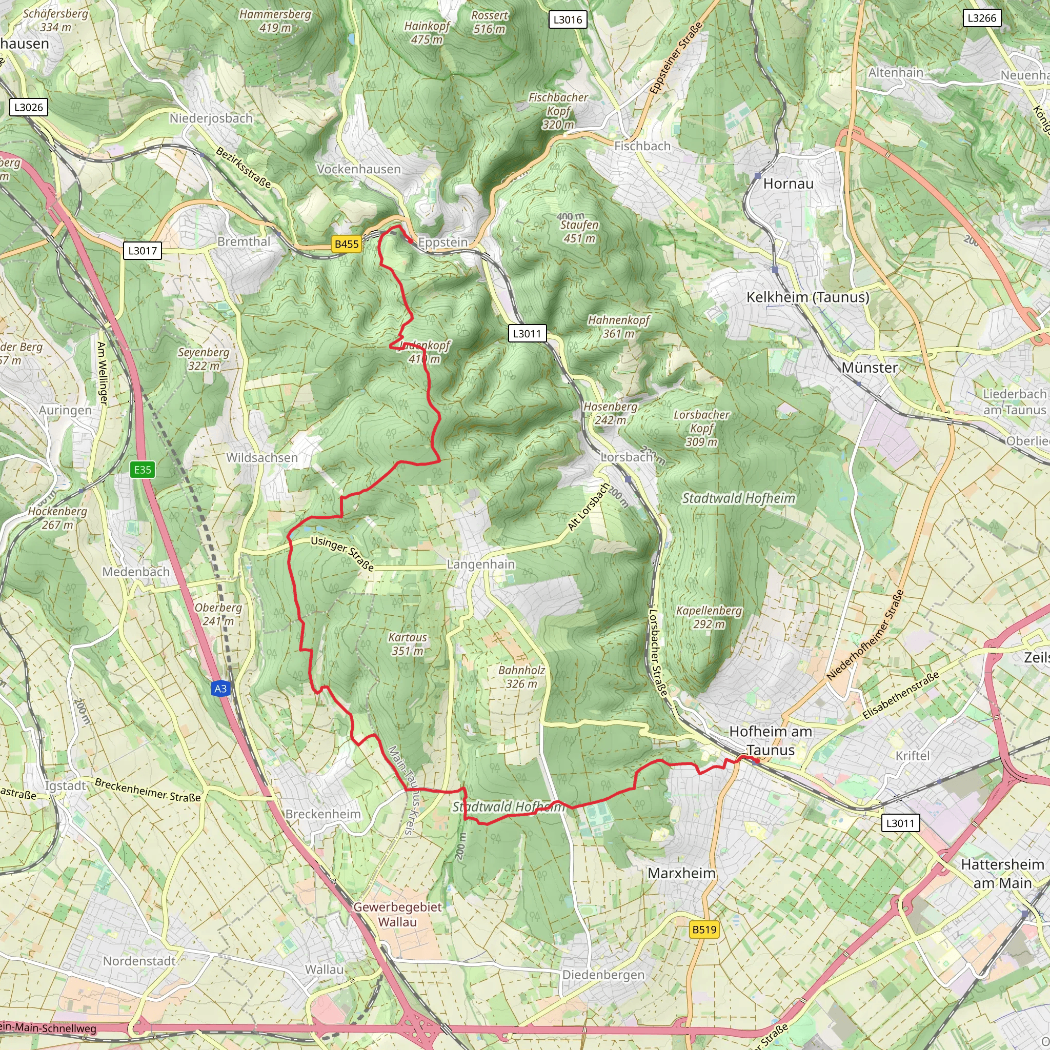 Hofheim to Eppstein Walk via Judenkopf mobile static map