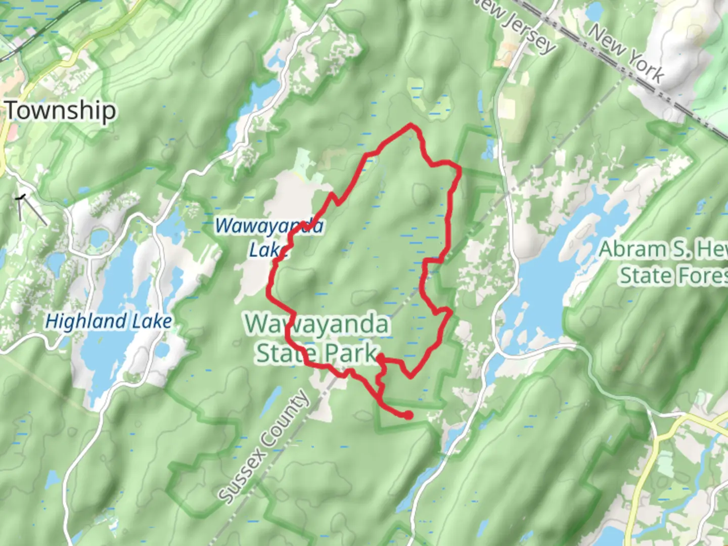 An image depicting the trail Cherry Ridge Road, Sitting Bear and Banker Loop Trail and its surrounding area.