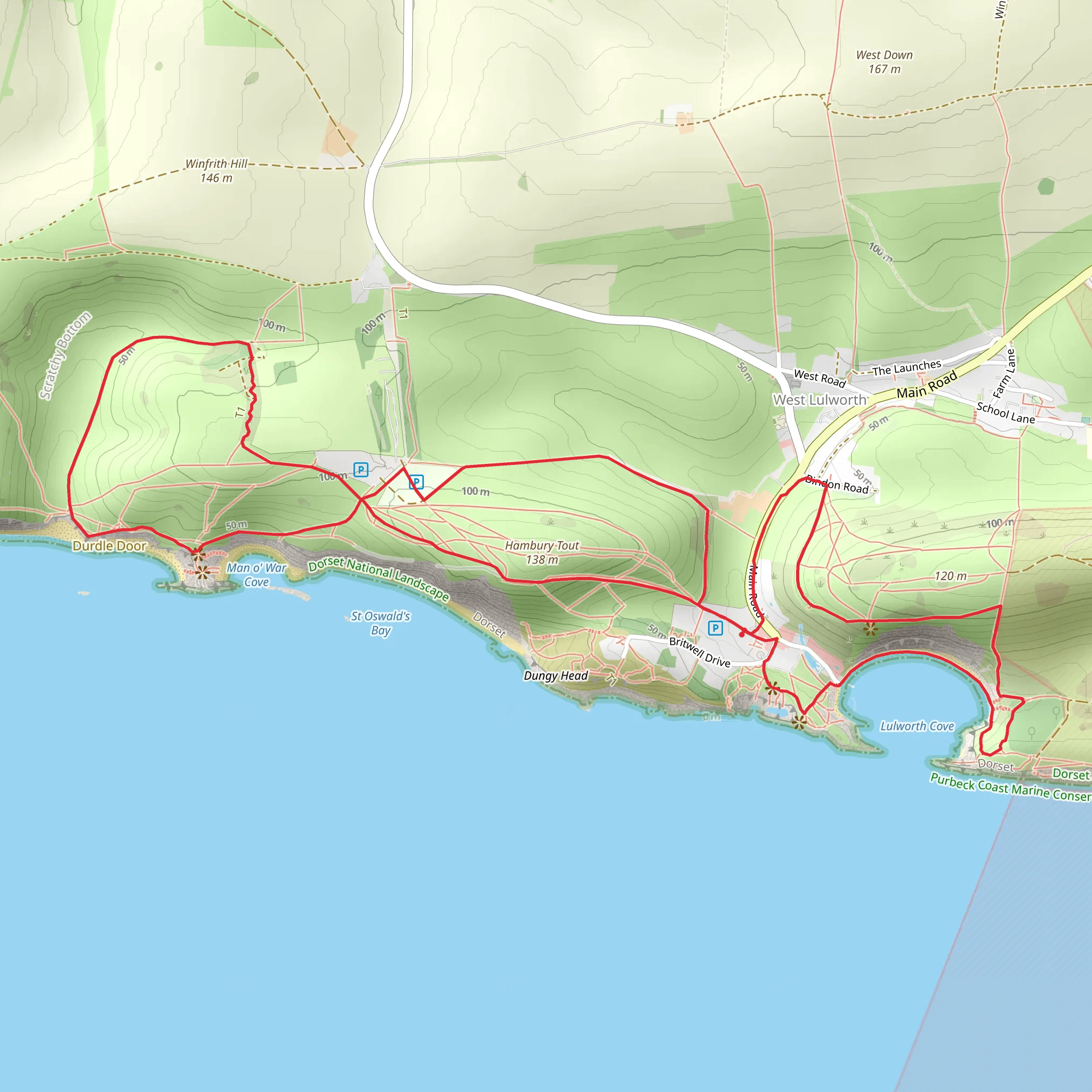 Newlands Warren, Hambury Tout and Lulworth Cove via H Way mobile static map