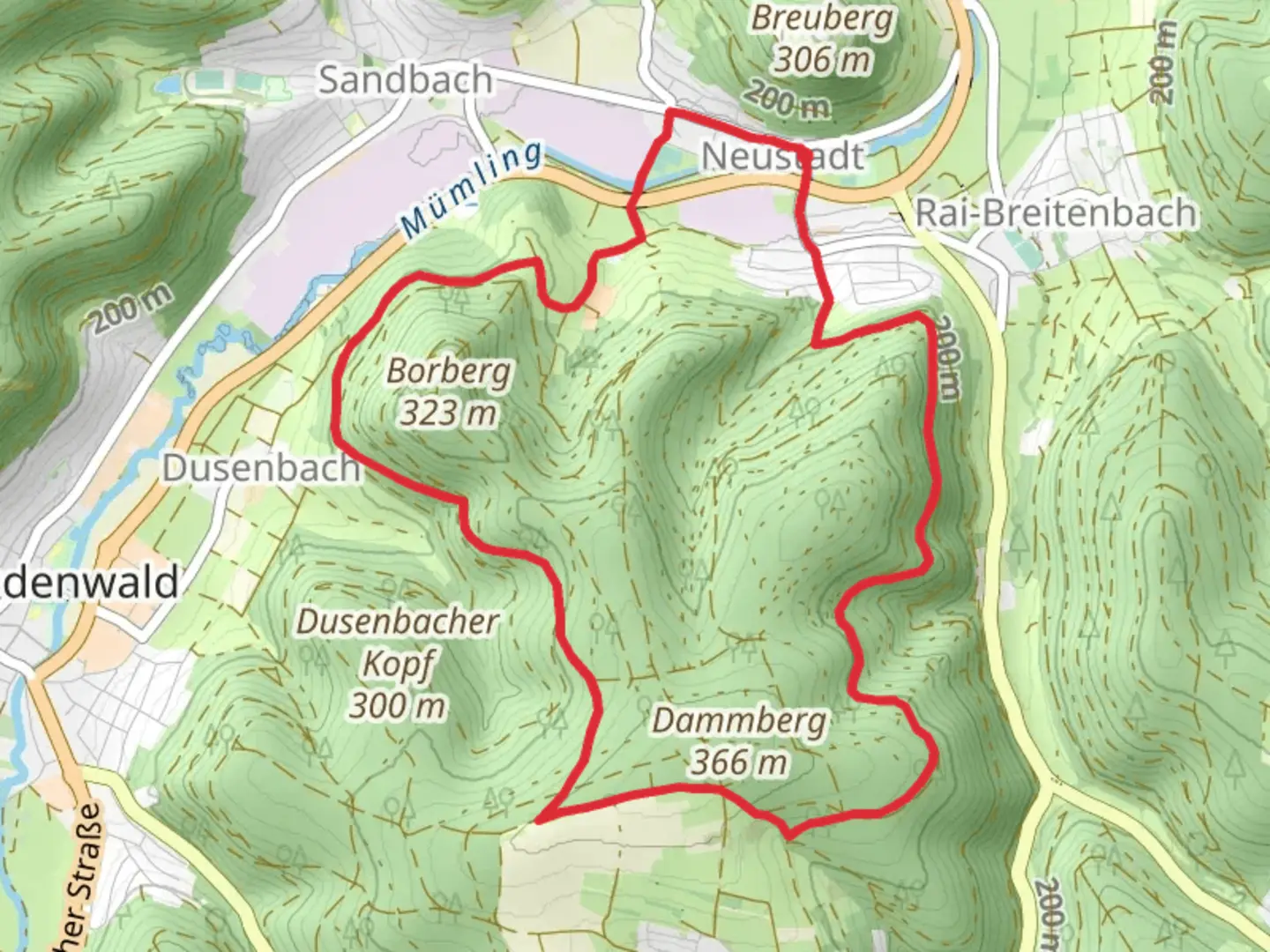 An image depicting the trail Neustadt Loop via Breitenbacher Kopf and Dusenbach and its surrounding area.
