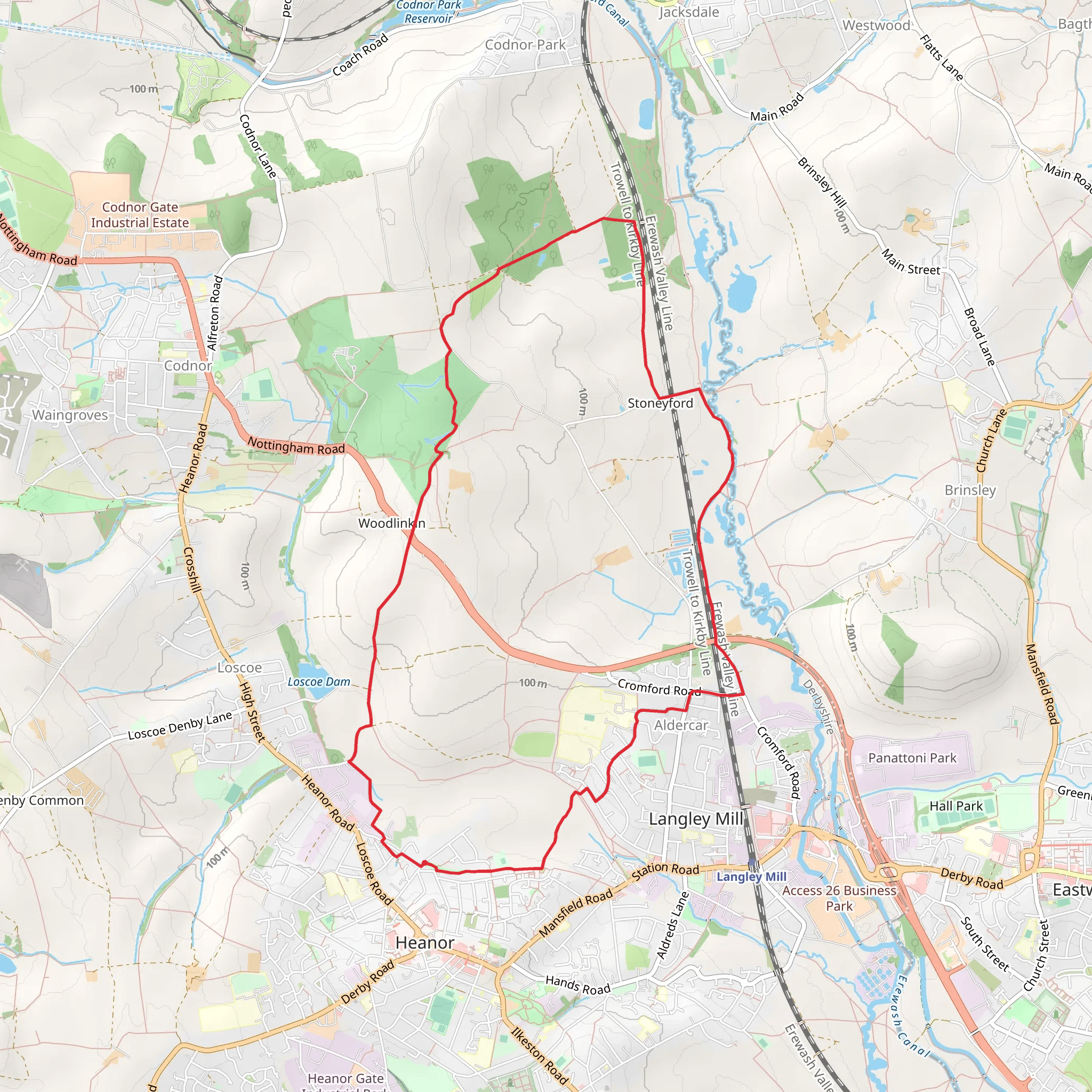 Aldercar - Woodlinkin and Stoneyford Loop via Codnor Castle mobile static map