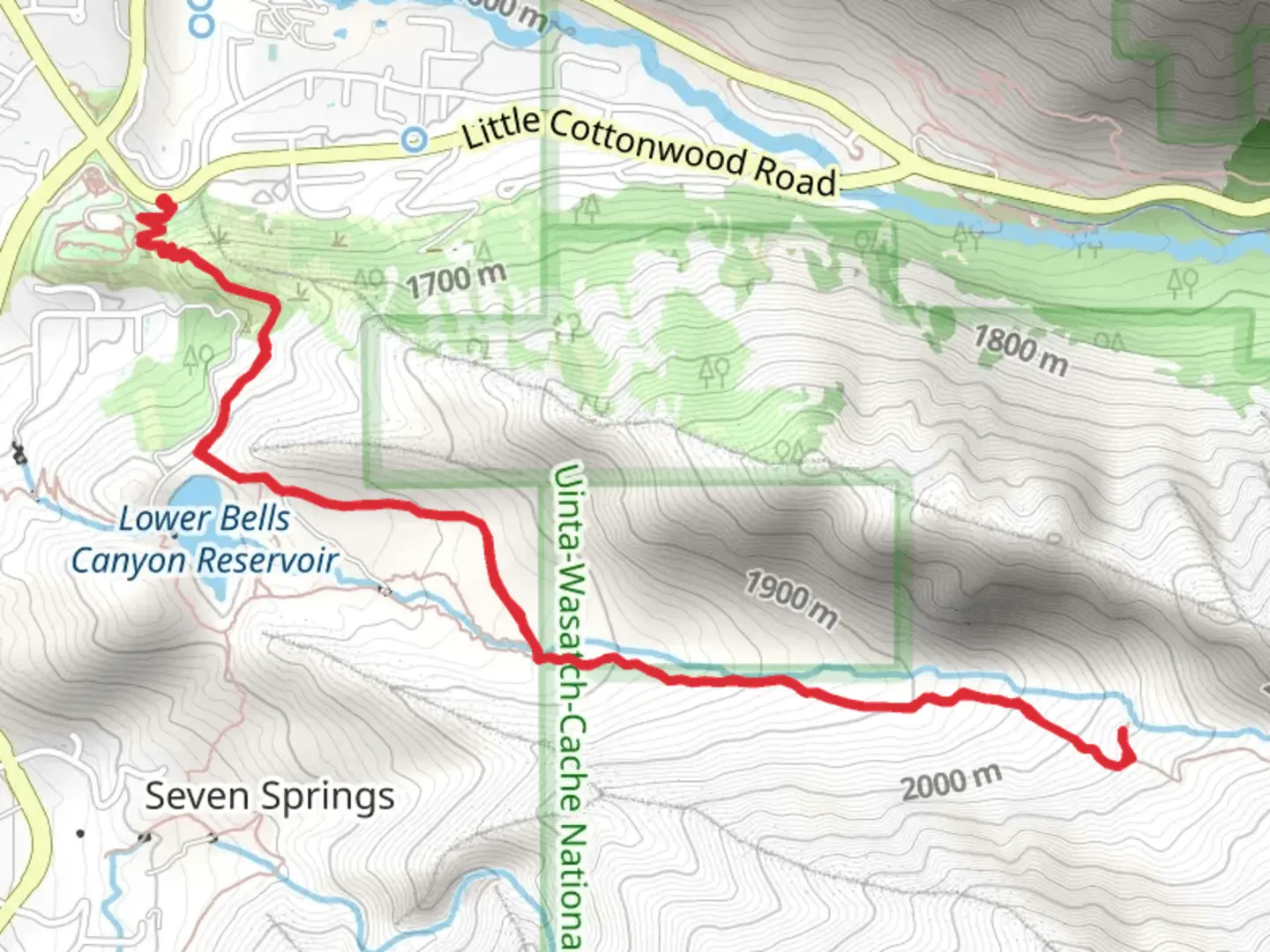 An image depicting the trail Bell Canyon Waterfall and its surrounding area.