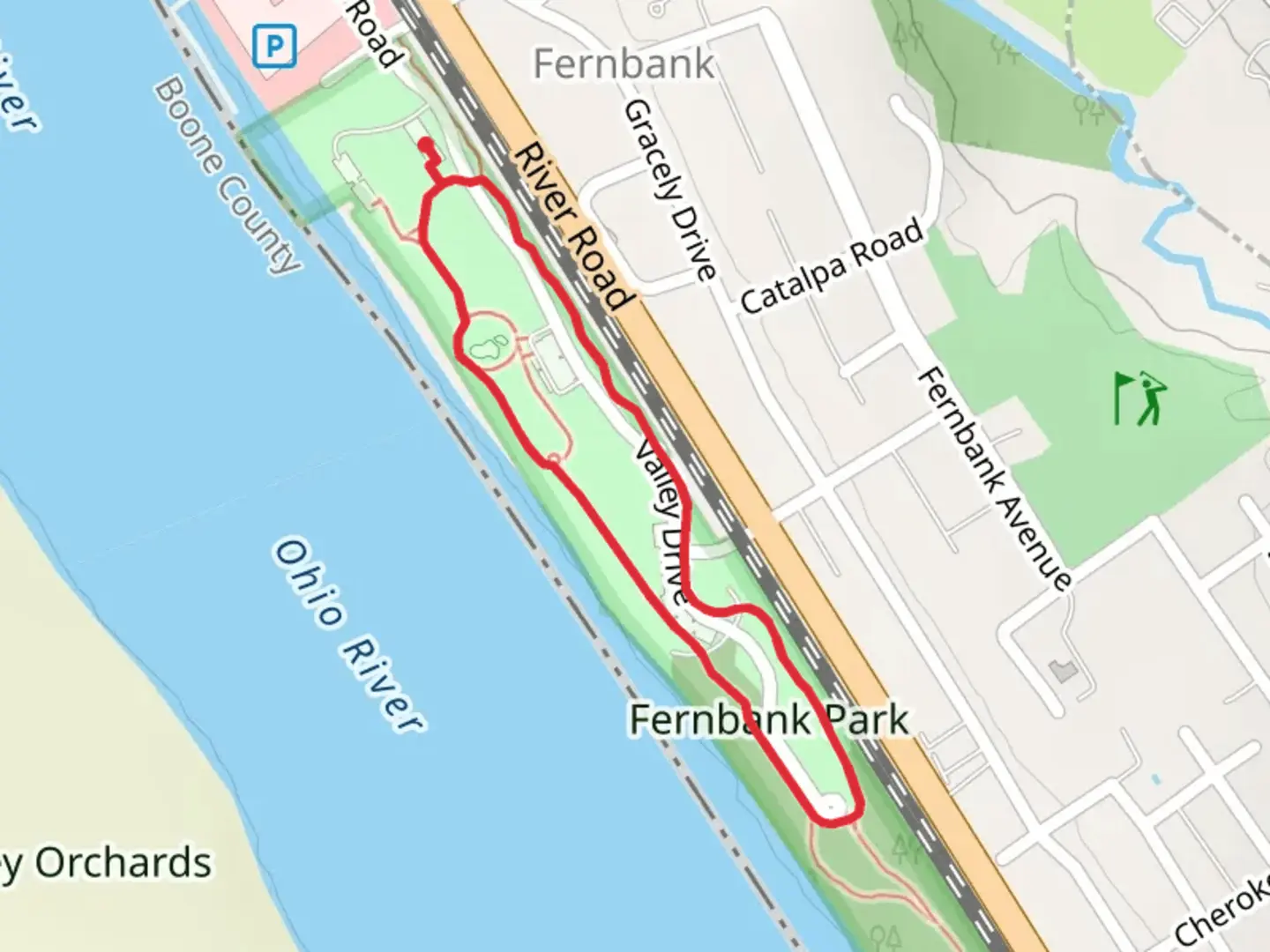 An image depicting the trail Fernbank Park Loop and its surrounding area.