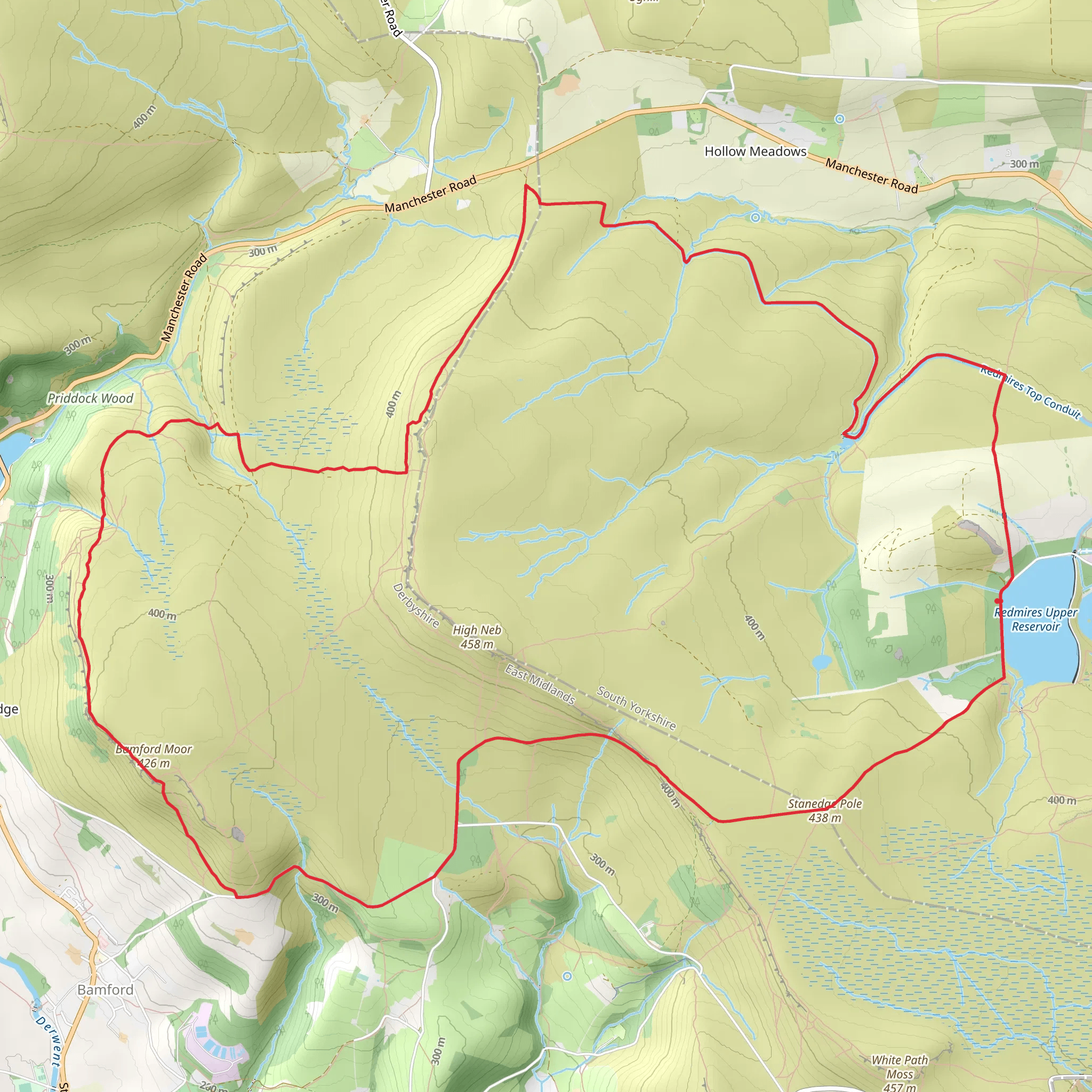 Redmires Upper Reservoir and Stanedge Pole Loop mobile static map