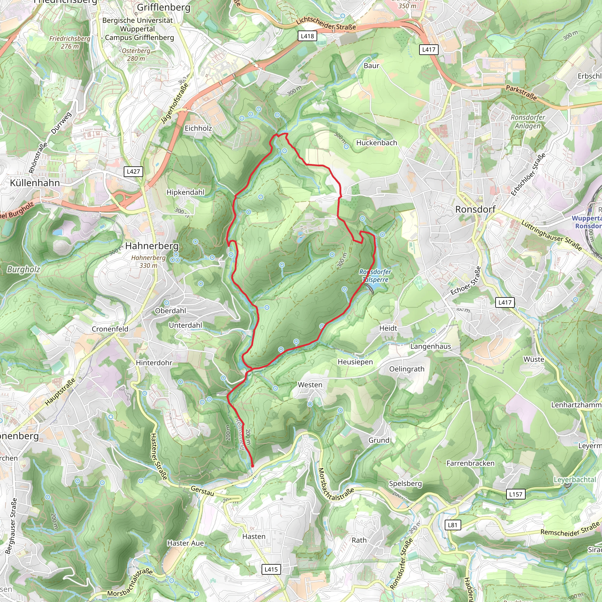 Gelpe-Saalbach and Im Saalscheid Loop via Wuppertaler Rundweg mobile static map