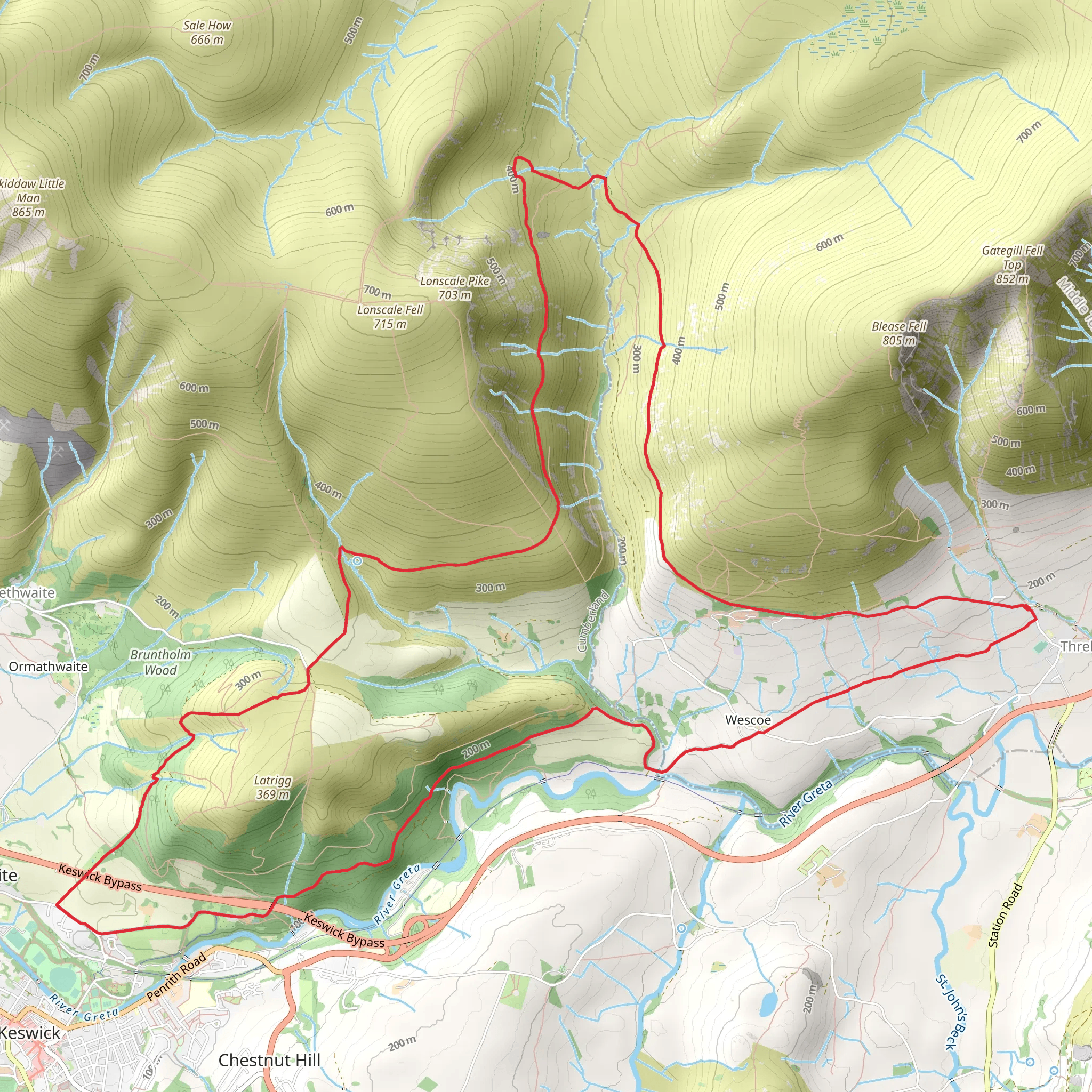 Threlkeld and Latrigg Loop mobile static map