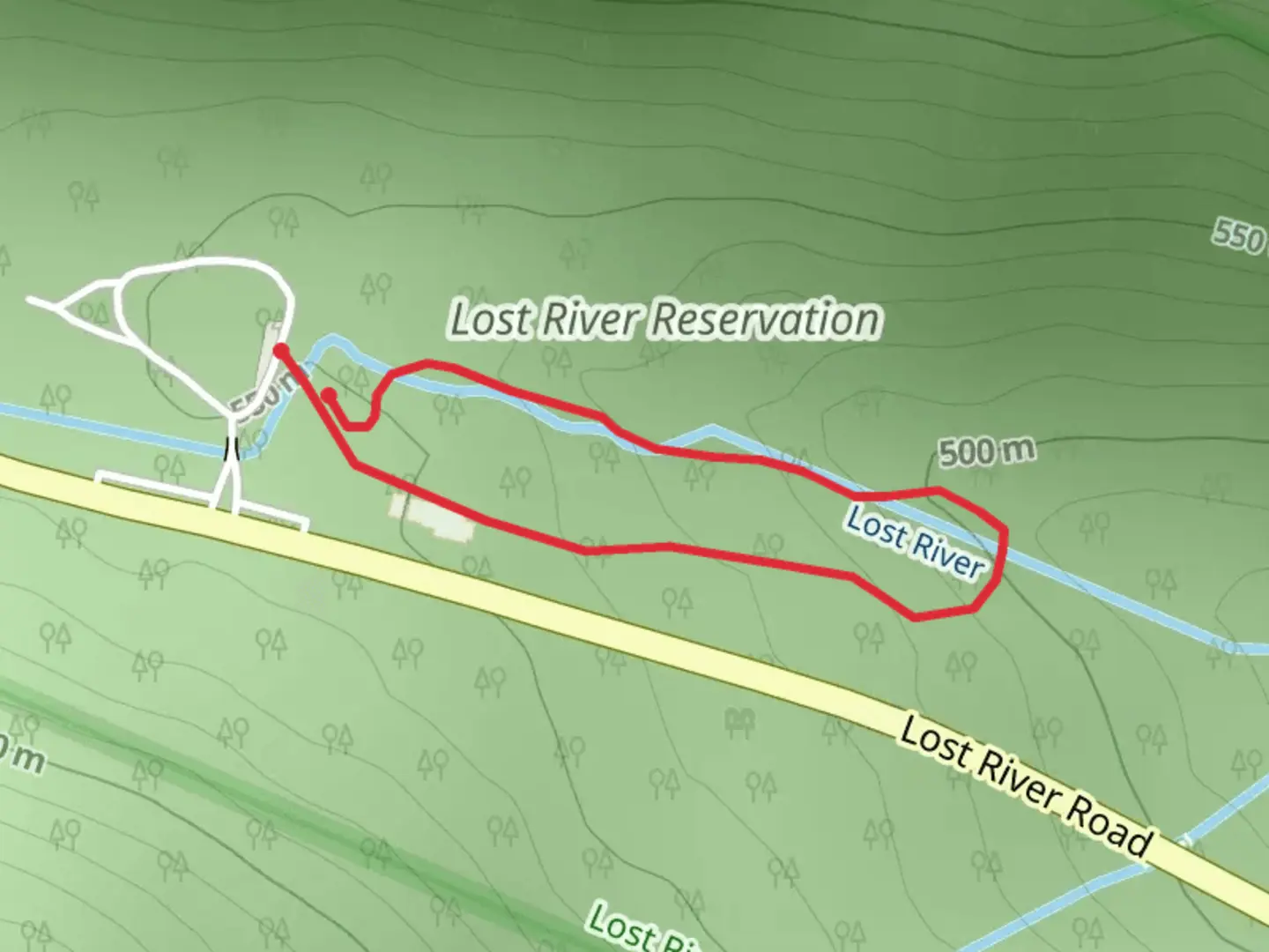 An image depicting the trail Lost River Road Loop and its surrounding area.